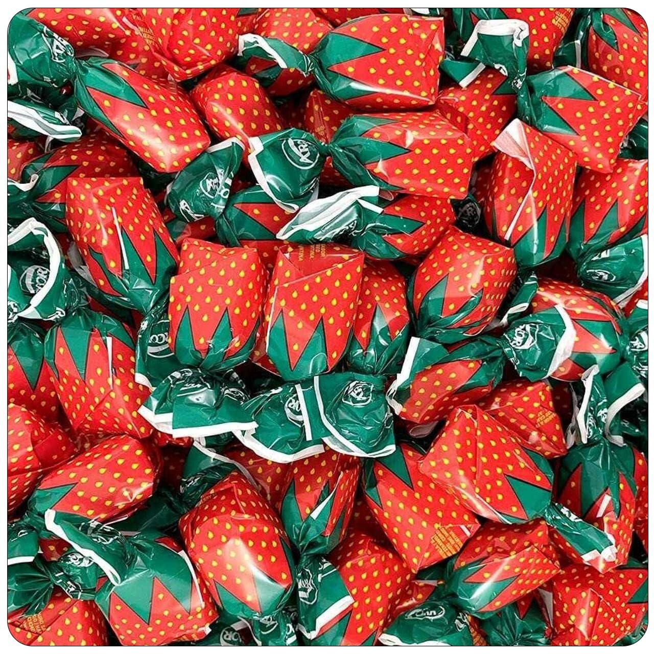 Strawberry Filled Hard Candy - Individually Wrapped Strawberry Bon Bons Candy 2 Pound Bulk Bag (Approx. 130 Pieces) - Holiday Candy with Soft Fruit Filled Center