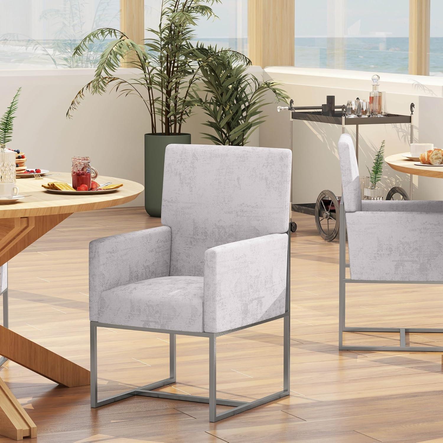 Element Velvet Dining Armchair Gray: High-Back, Stainless Steel Frame - Manhattan Comfort