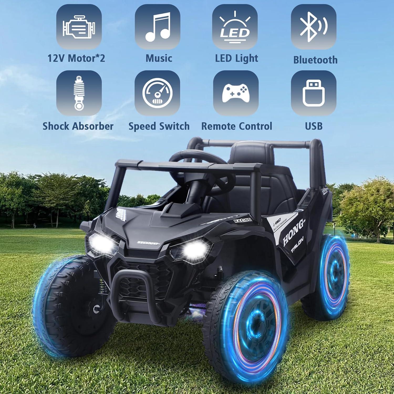 iYofe 24V Ride on Toys for Kids, Kids Ride on Car for Boys Girls 3-6, Powered Ride on UTV Electric Cars for Kids with Remote Control, Bluetooth Music, LED Lights, 4 Wheels Spring Suspension, Blue