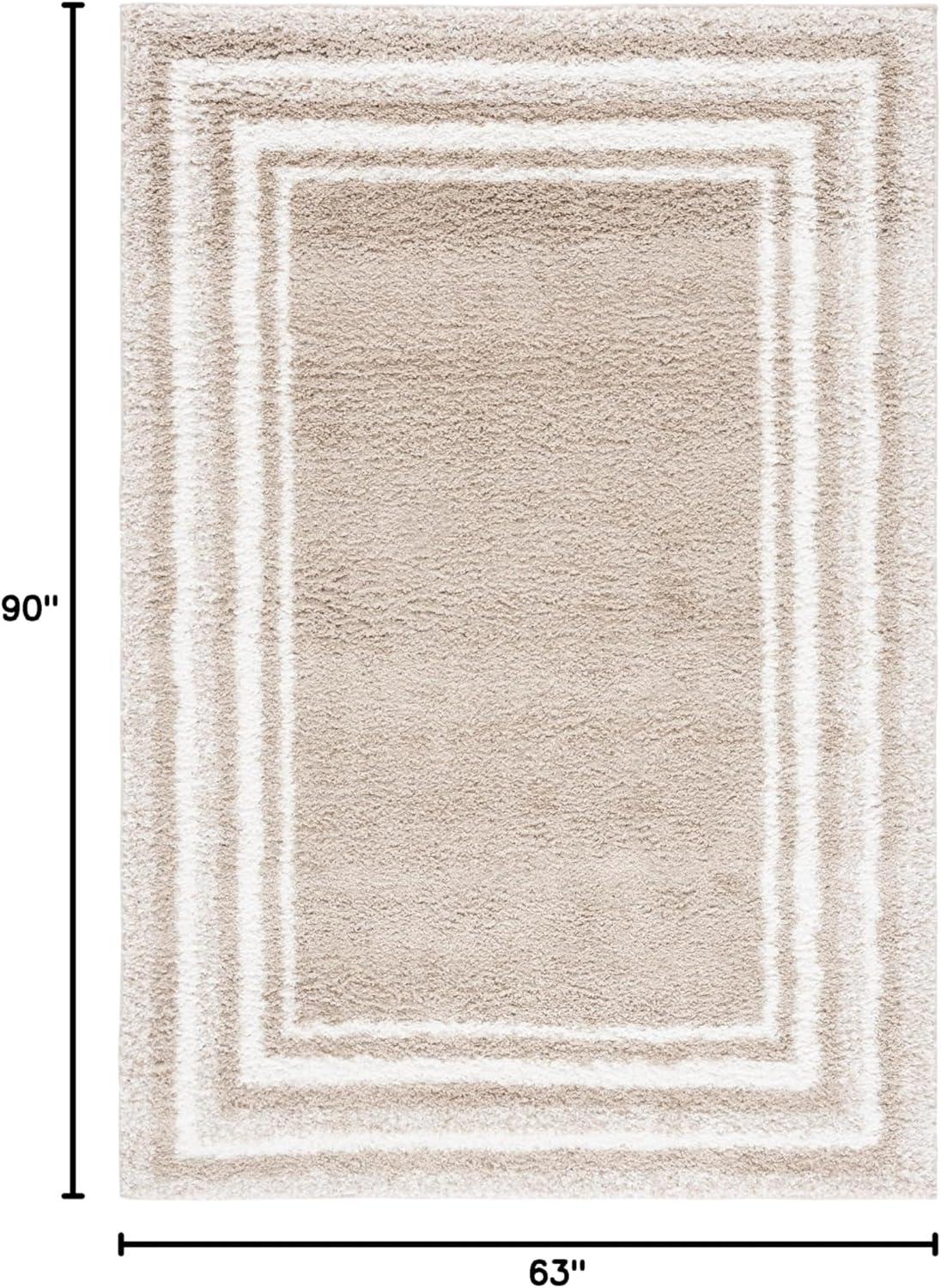 SAFAVIEH Border & Stripe Hyram Bordered Shag Area Rug, Beige/Ivory, 5'3" x 7'6"