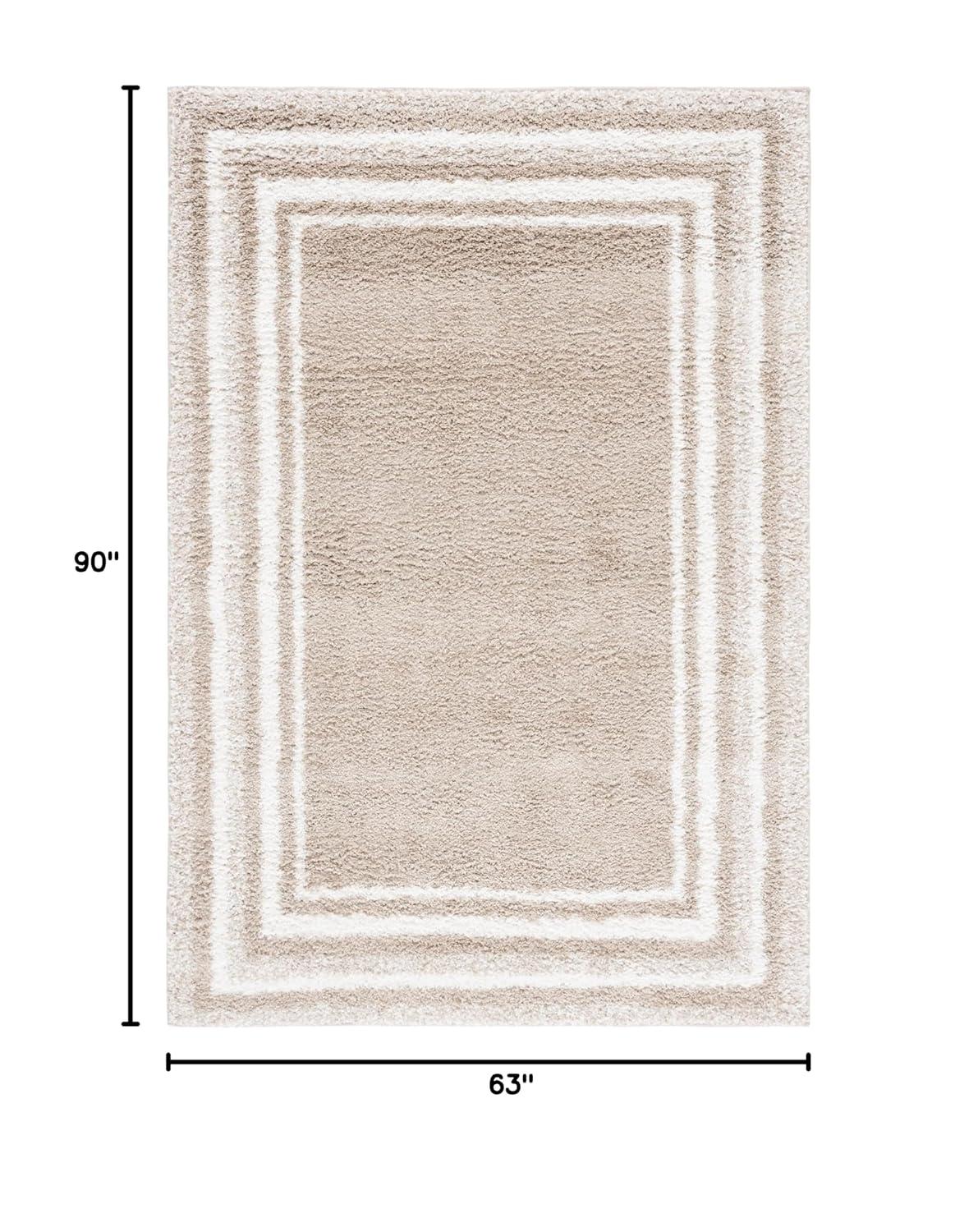 SAFAVIEH Border & Stripe Hyram Bordered Shag Area Rug, Beige/Ivory, 5'3" x 7'6"
