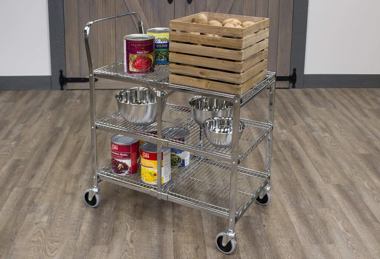 Luxor Three-Shelf Collapsible Wire Utility Cart