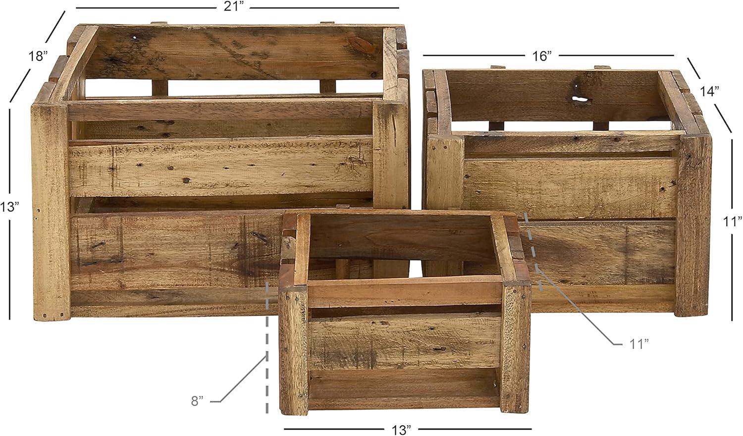 Olivia & May Decorative Basket Set of 3 Wood Brown - Rustic Pine & Mango Storage Crates