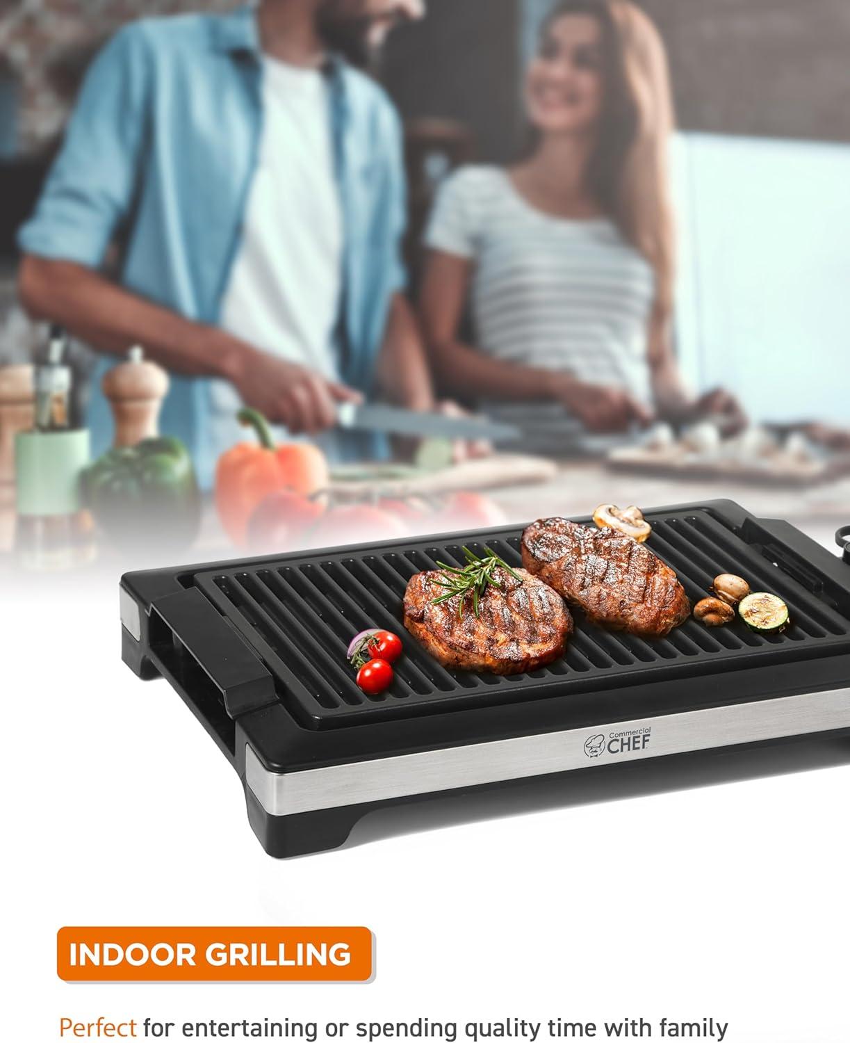 Commercial Chef COMMERCIAL CHEF Indoor Grill for Countertop Electric Grill with Adjustable Temperature Control