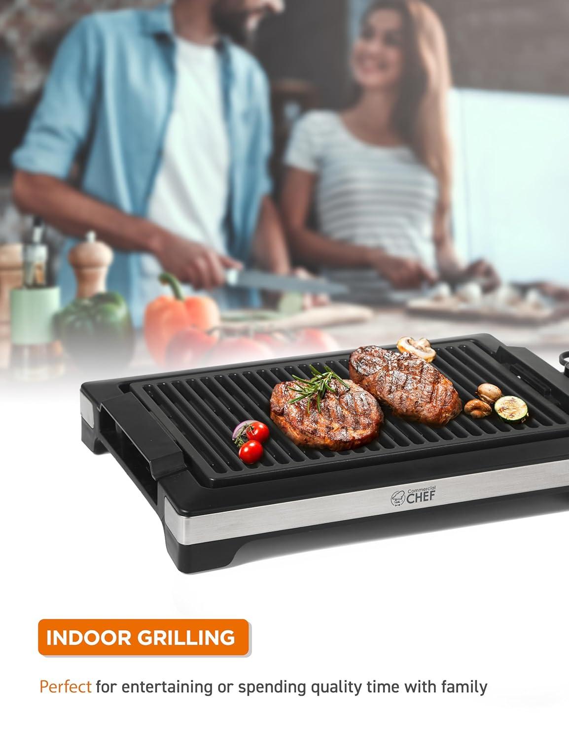 Commercial Chef COMMERCIAL CHEF Indoor Grill for Countertop Electric Grill with Adjustable Temperature Control