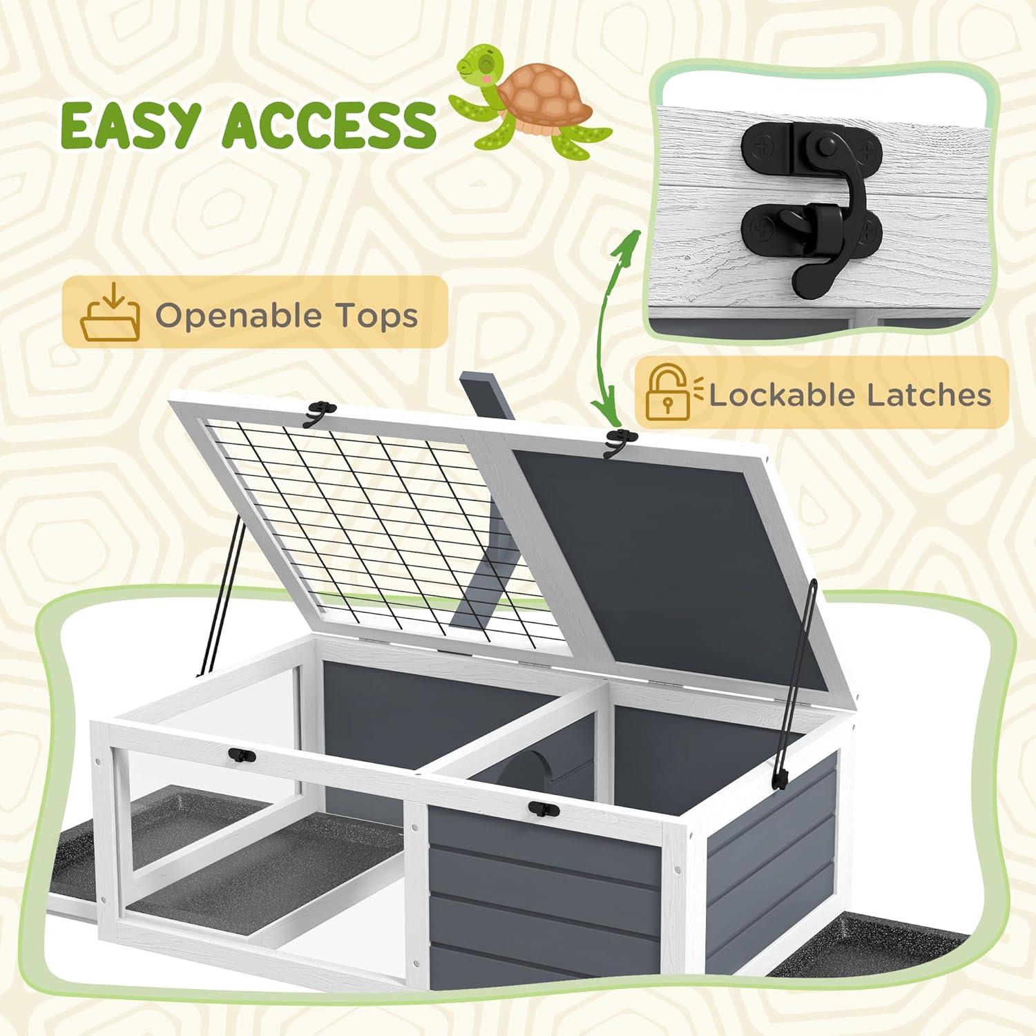 Tucker Murphy Pet™ Tortoise Habitat, Wooden Tortoise House, Indoor Outdoor Tortoise Enclosure With Lamp Holder, Pull-Out Waterproof Trays, Openable Lids, Gray