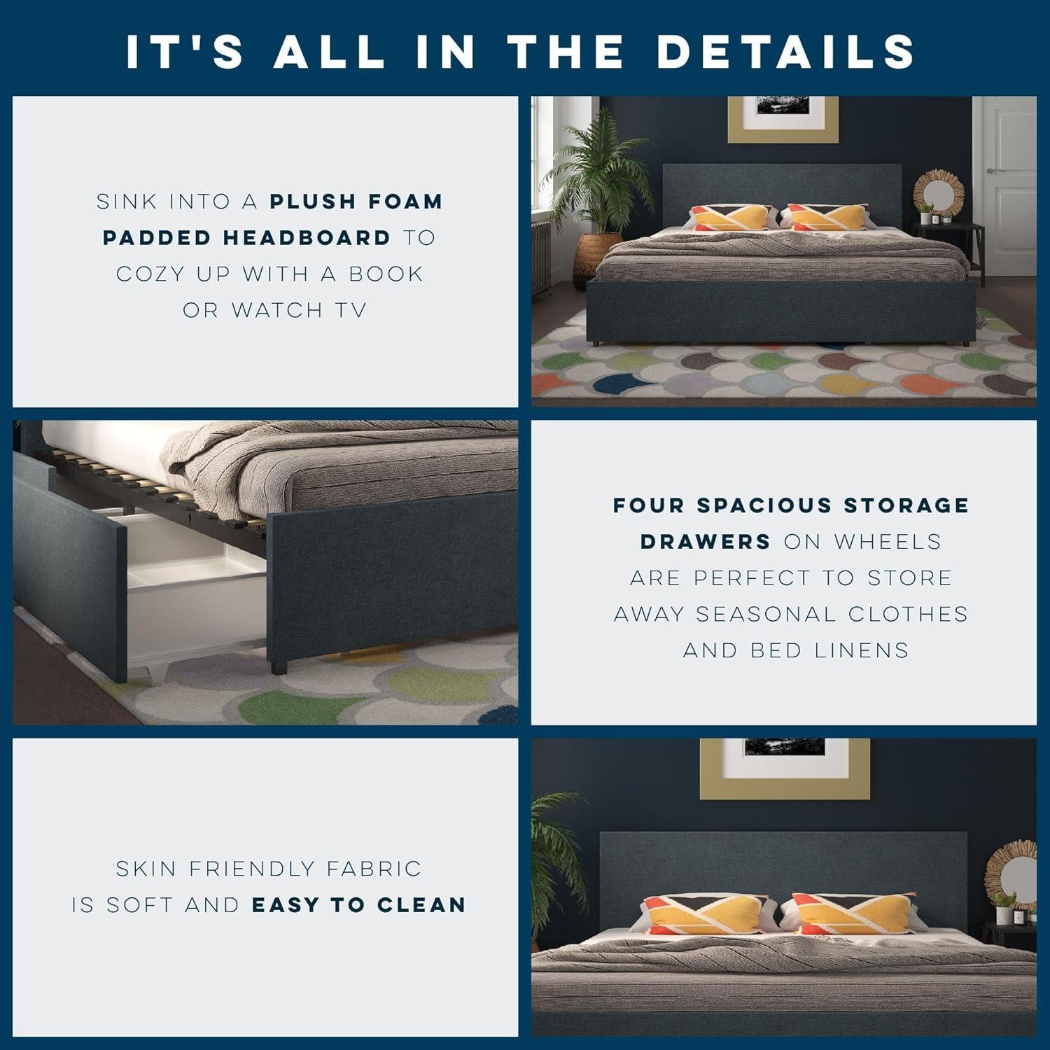 Novogratz Kelly Upholstered Unfinished Platform Storage Bed