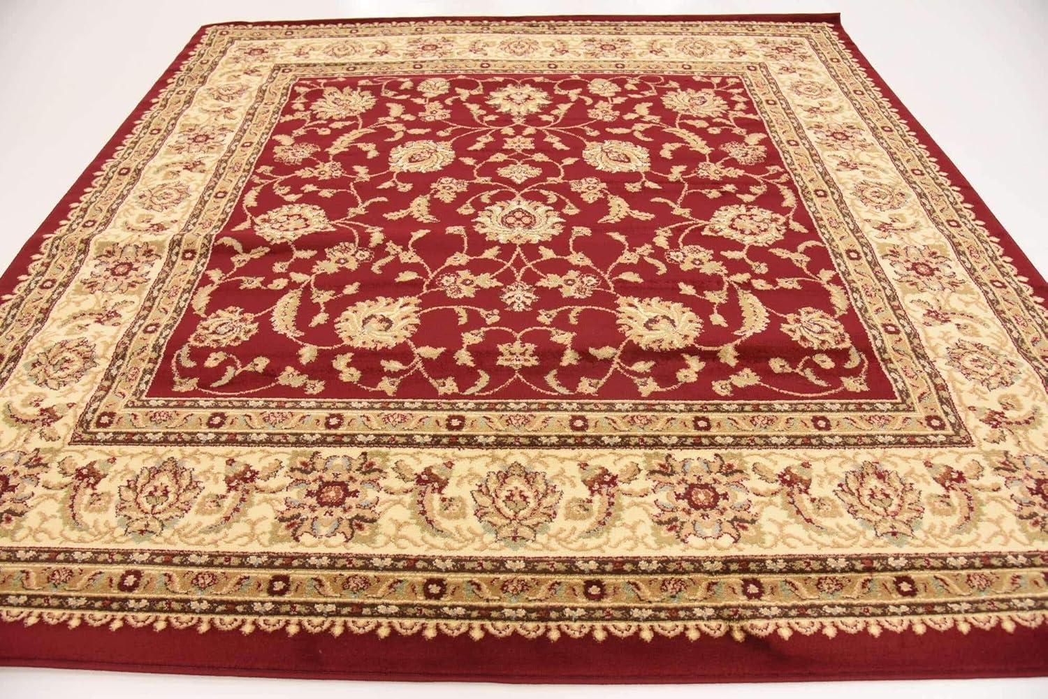 Elegant Red Square Synthetic Floral 8' Indoor Area Rug