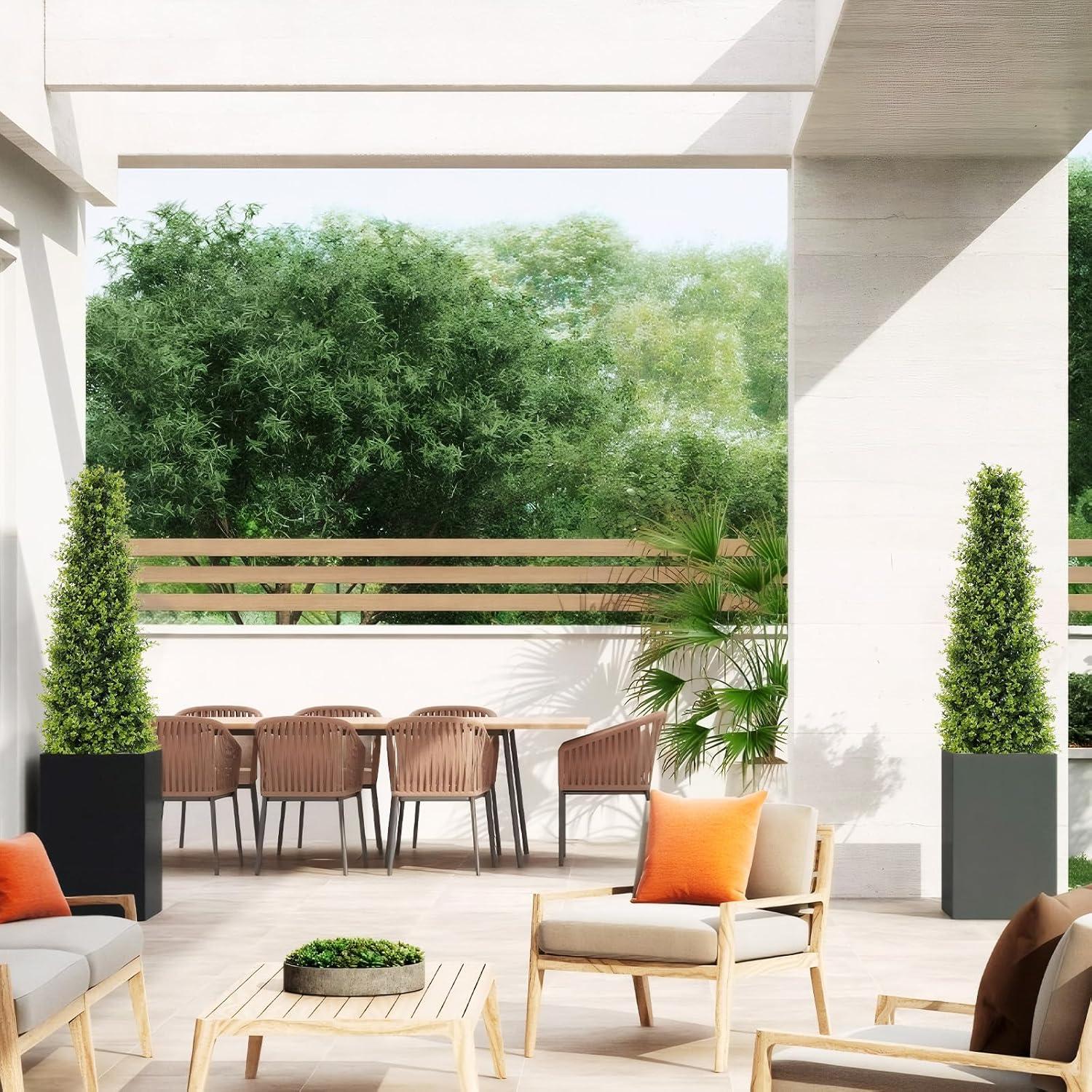 4ft Artificial Boxwood Topiary Trees, Set of 2 – UV Resistant Faux Evergreen Shrubs and Bushes for Outdoor Planters, Realistic Fake Plants for Front Porch Outside Patio Yard, 4 Foot Tall