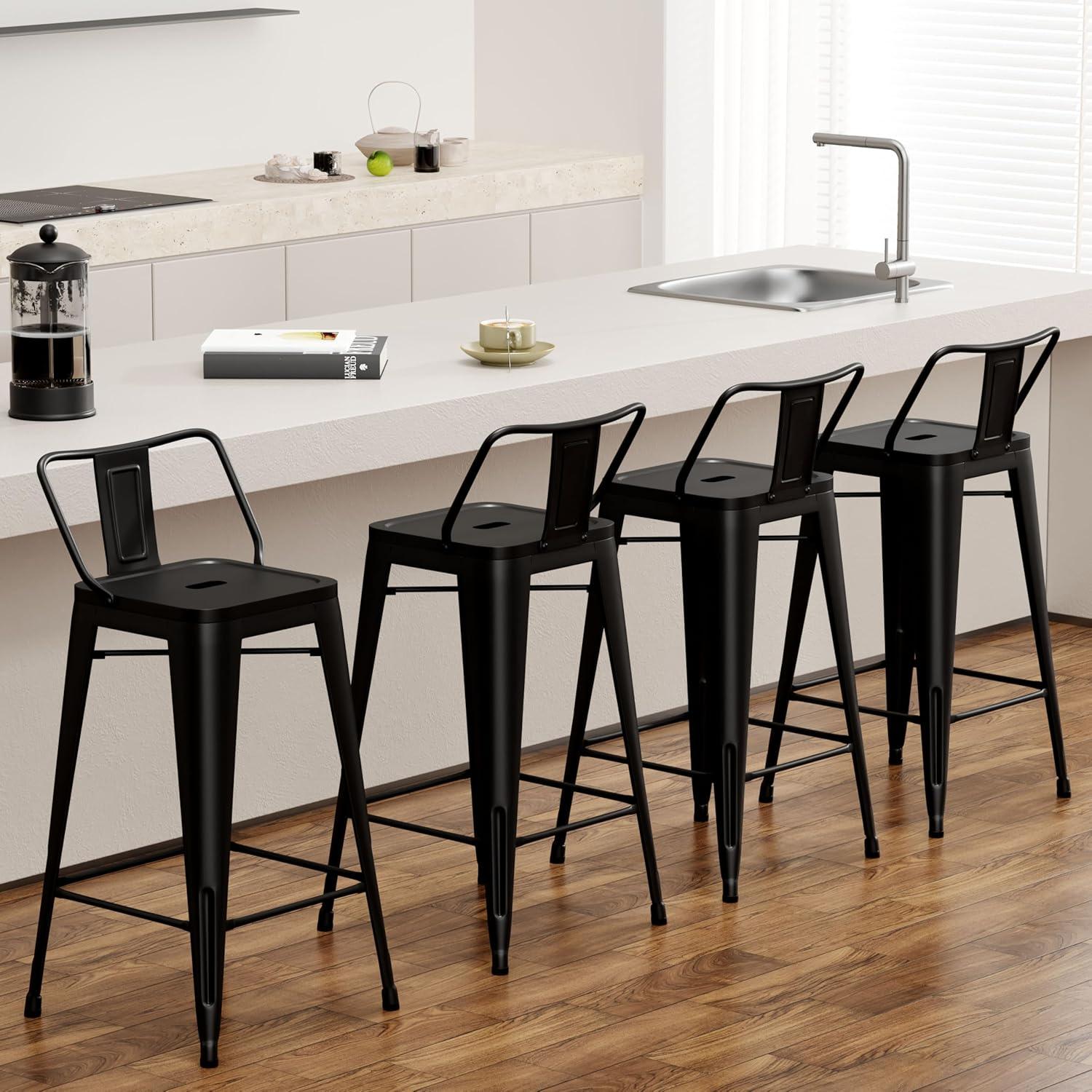 Andeworld  Bar Stools 24 Inches Metal bar stools with backs Set of 4 Black Wood Finish,Black Finish 1-Piece Single