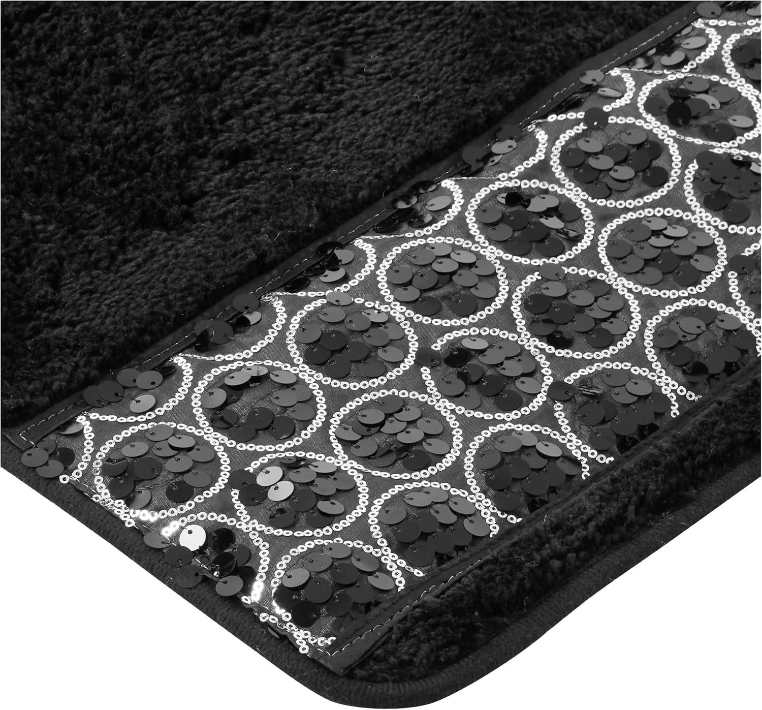 Popular Bath Sinatra Bath Rug with Black Sequins, Black