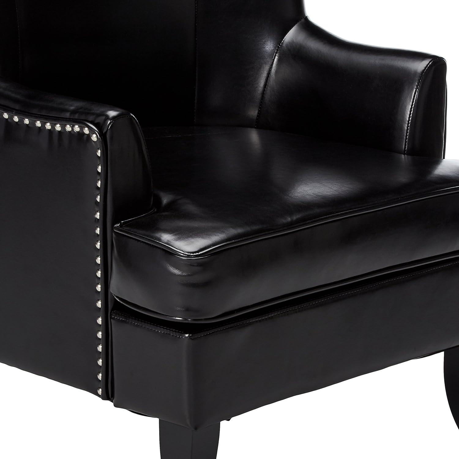 Christopher Knight Home Canterburry High Back Bonded Leather Wing Chair by  Club Chairs Black