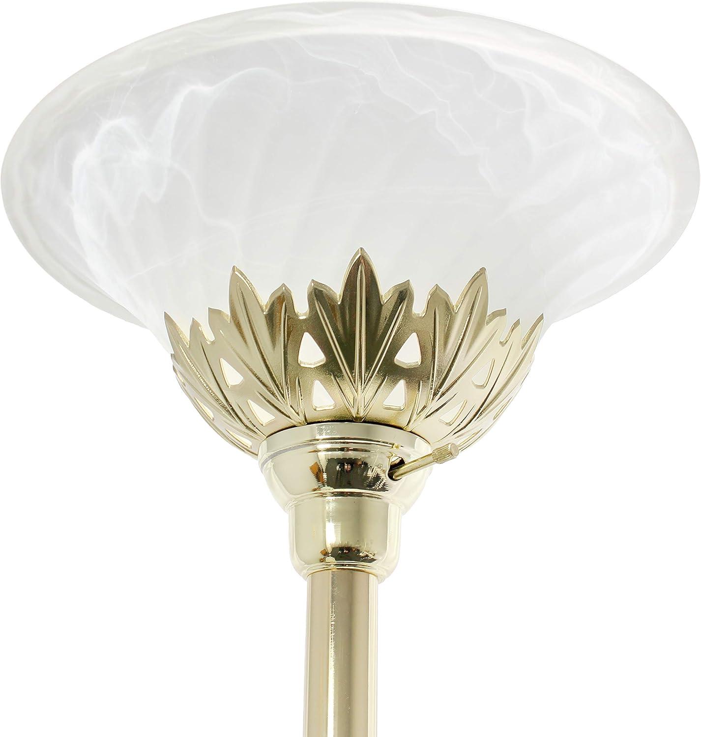 Elegant Gold Iron Floor Lamp with Scalloped Glass Shades