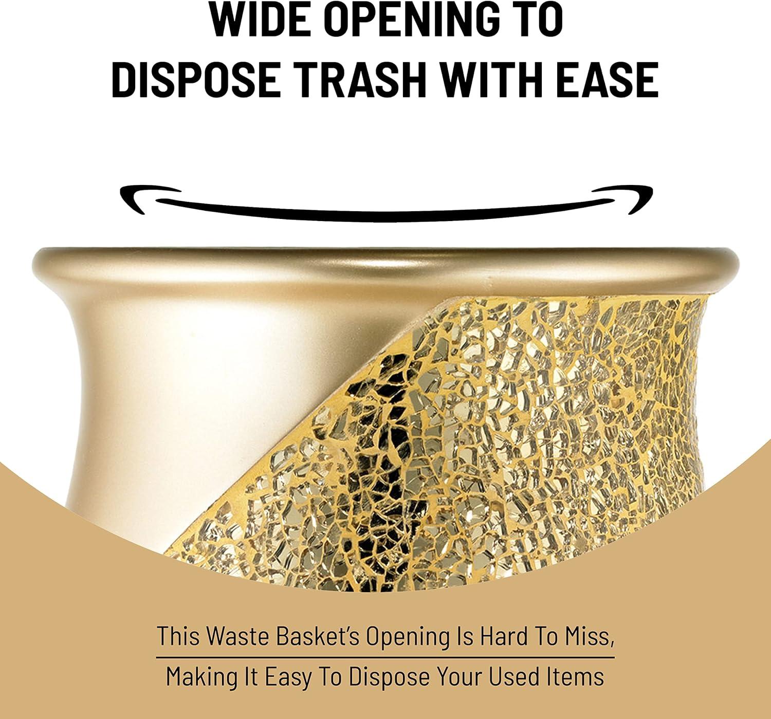 Champagne Gold Cracked Glass Bathroom Waste Basket