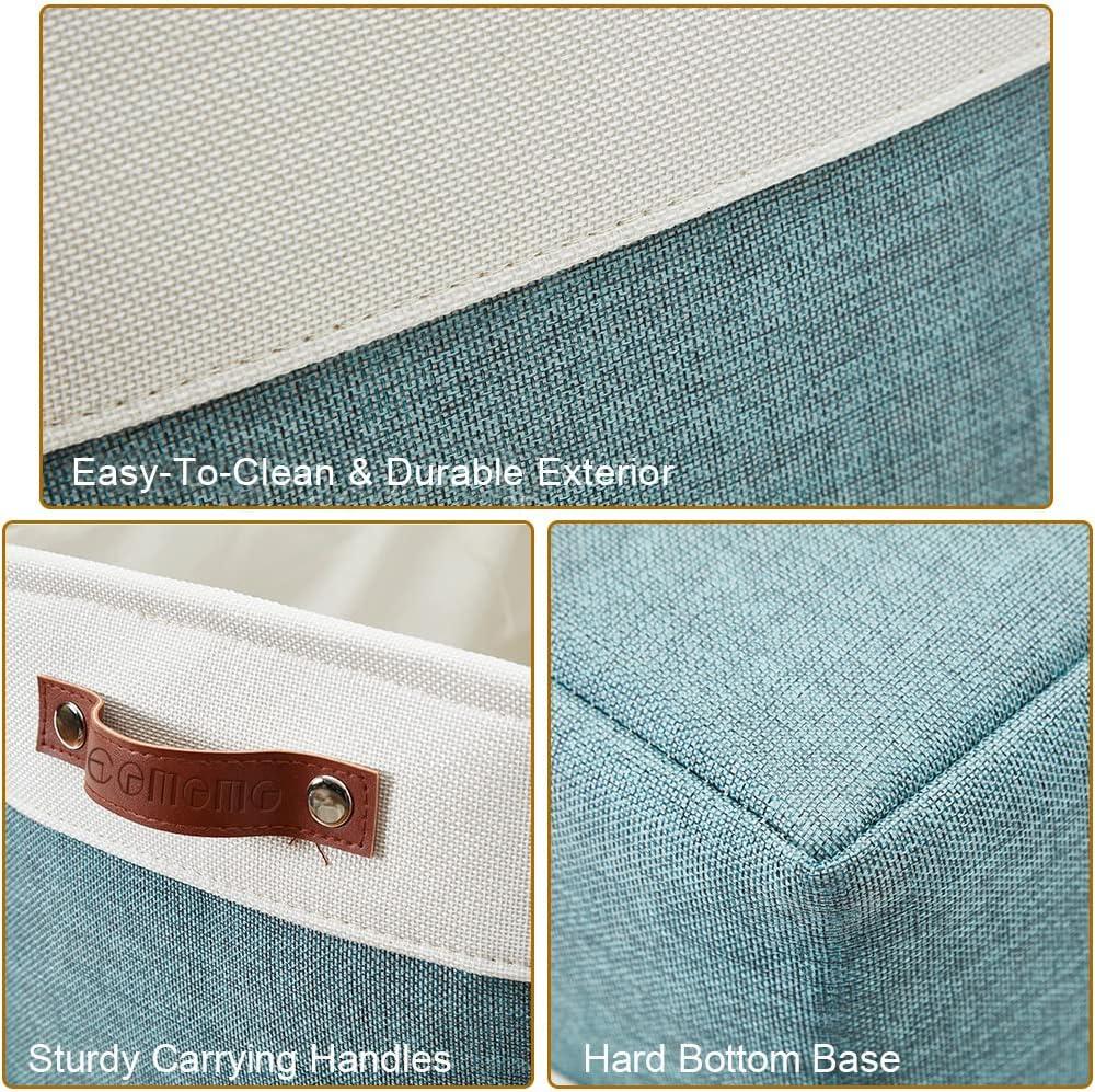 Teal and White Large Fabric Storage Bins with Handles, Set of 3