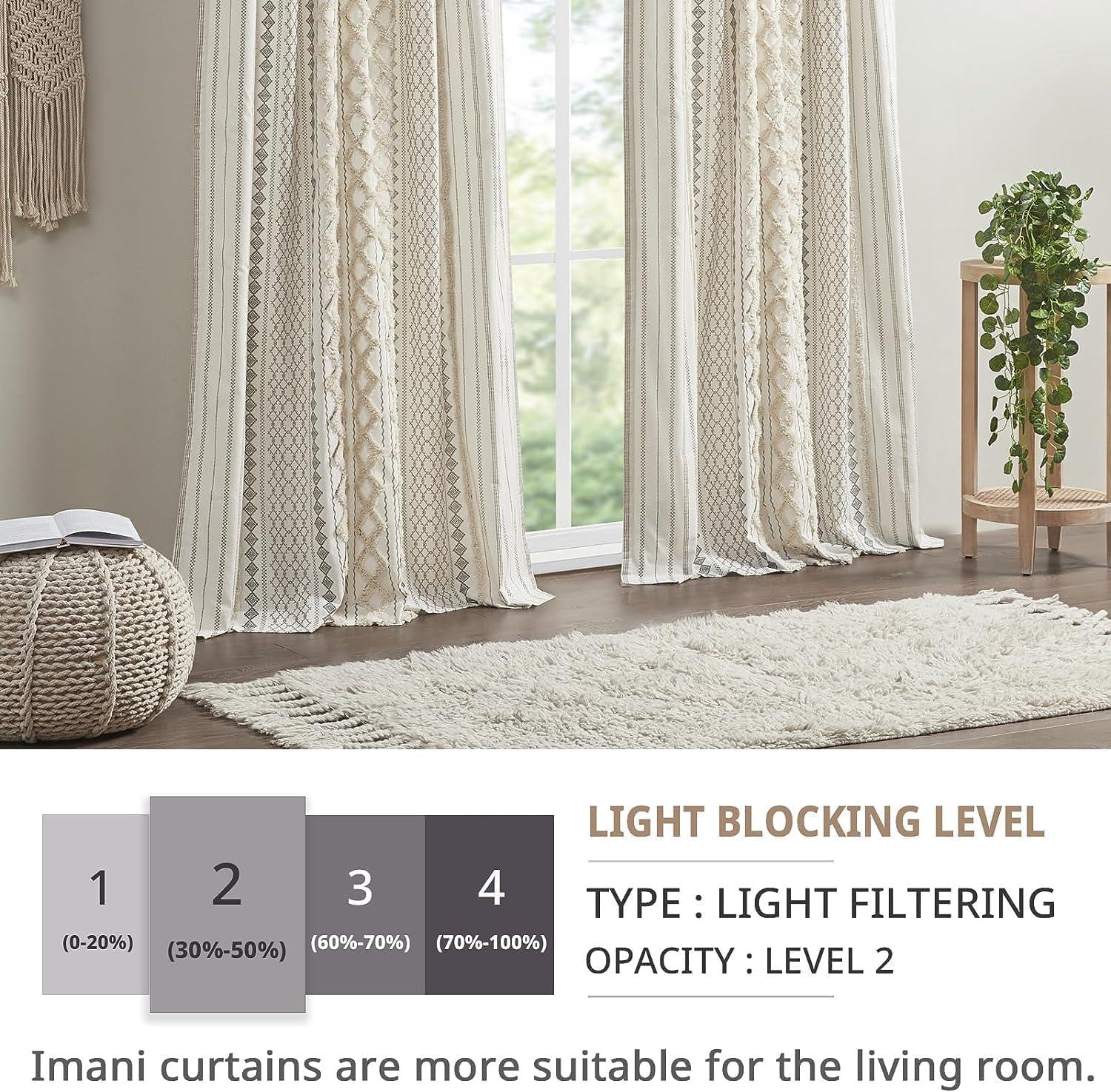 INK+IVY Imani Cotton Printed Curtain Panel with Chenille Stripe and Lining