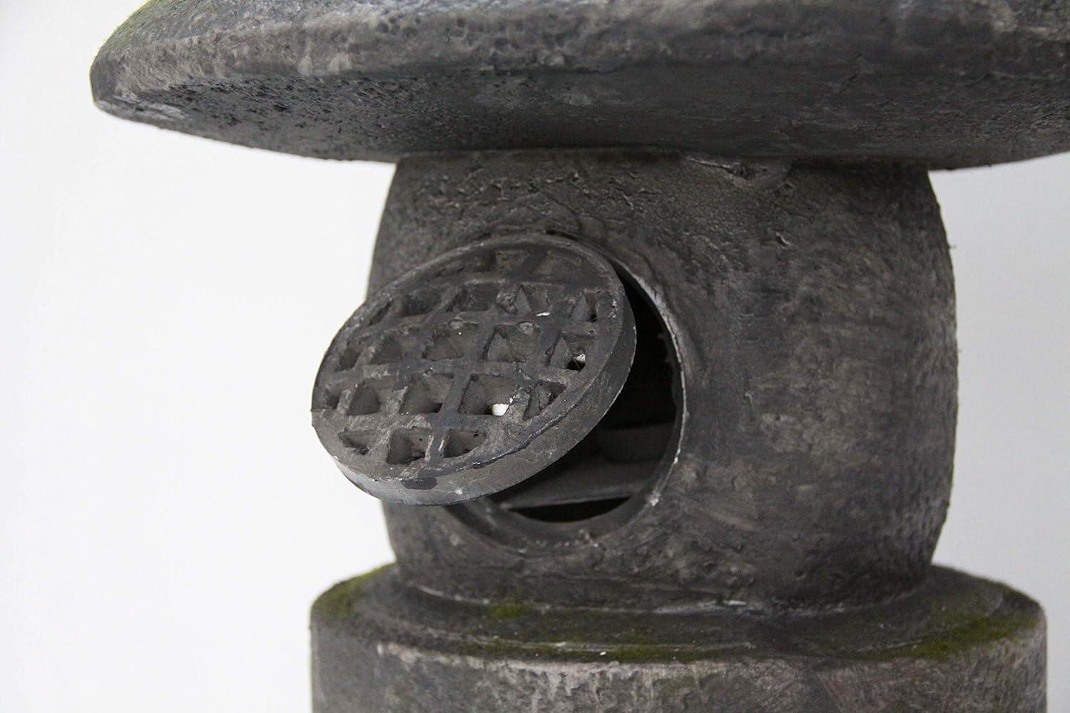 Grey Stone Pagoda Lantern Garden Statue with Magnetic Door