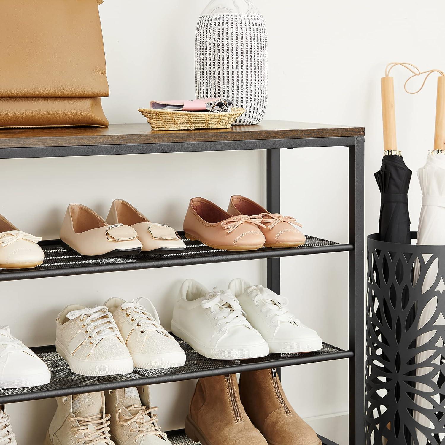 4-Tier Shoe Rack Organizer, Metal Mesh Shoe Storage Shelf, for Entryway, Hallway, Closet, Dorm Room, Industrial, Rustic Brown