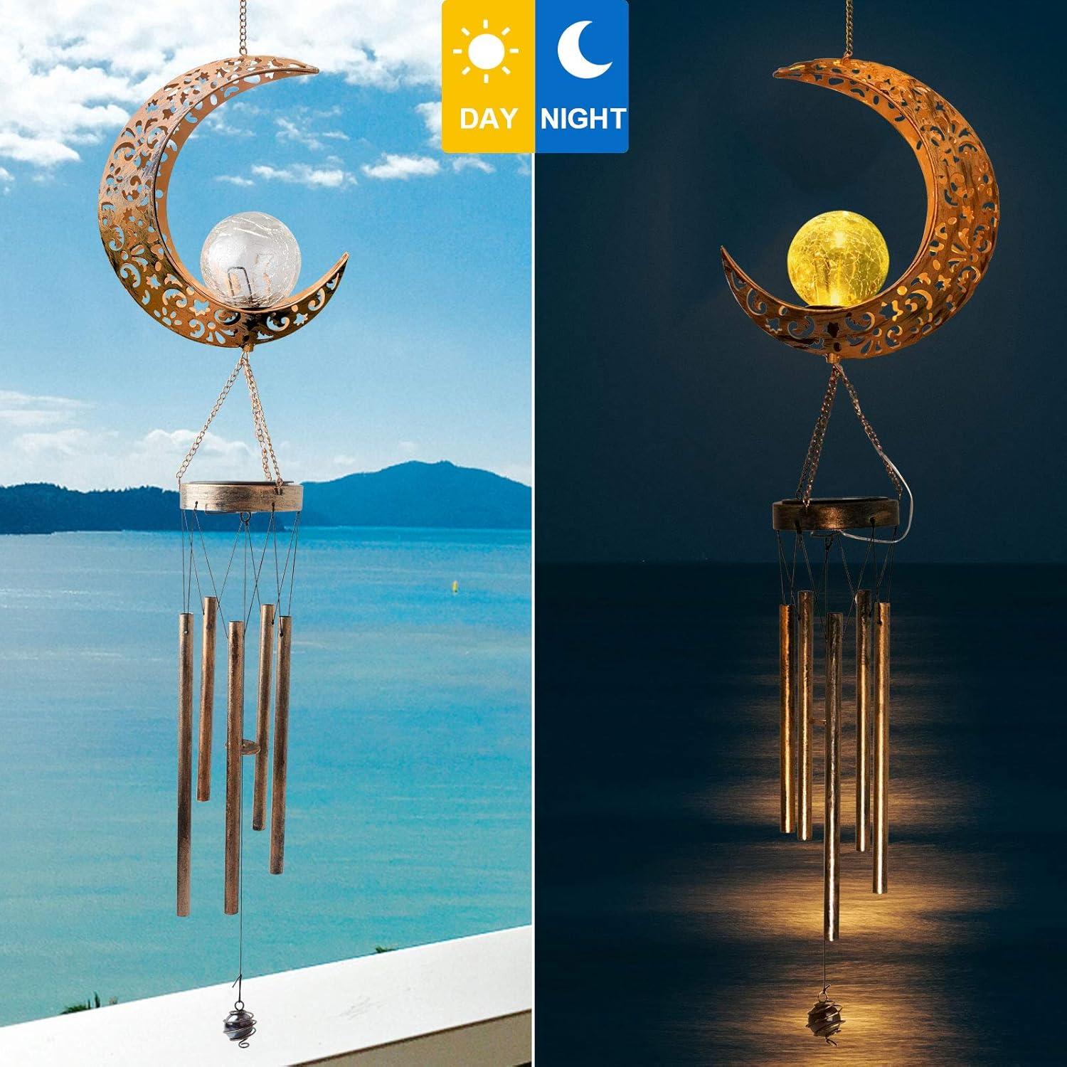 Moon Solar Lights Wind Chimes for Outside Gift for Women Gifts for Mom Grandma Birthday Gifts Large Moon Decor Windchimes Outdoors Gardening Gift for Outdoor Patio Yard Porch Solar Moon Night Lights