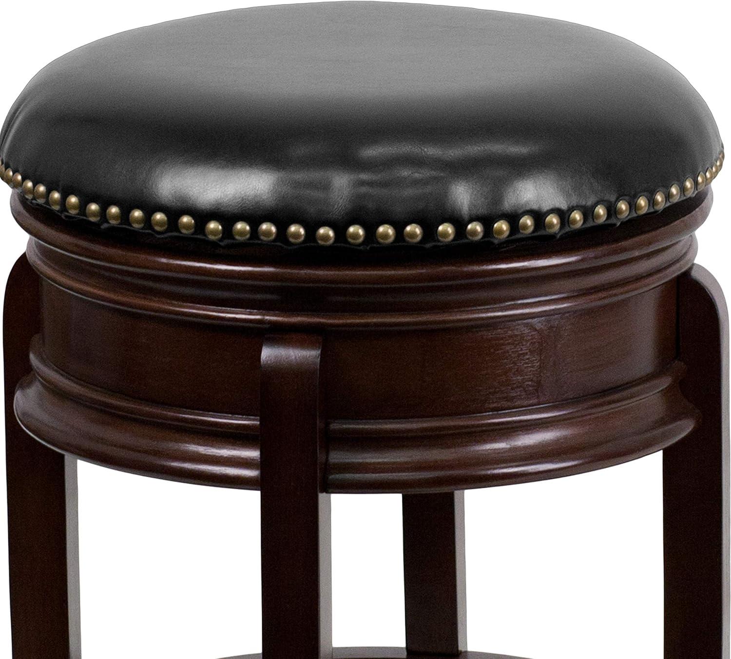 24'' Black Leather Swivel Saddle Wood Counter Stool