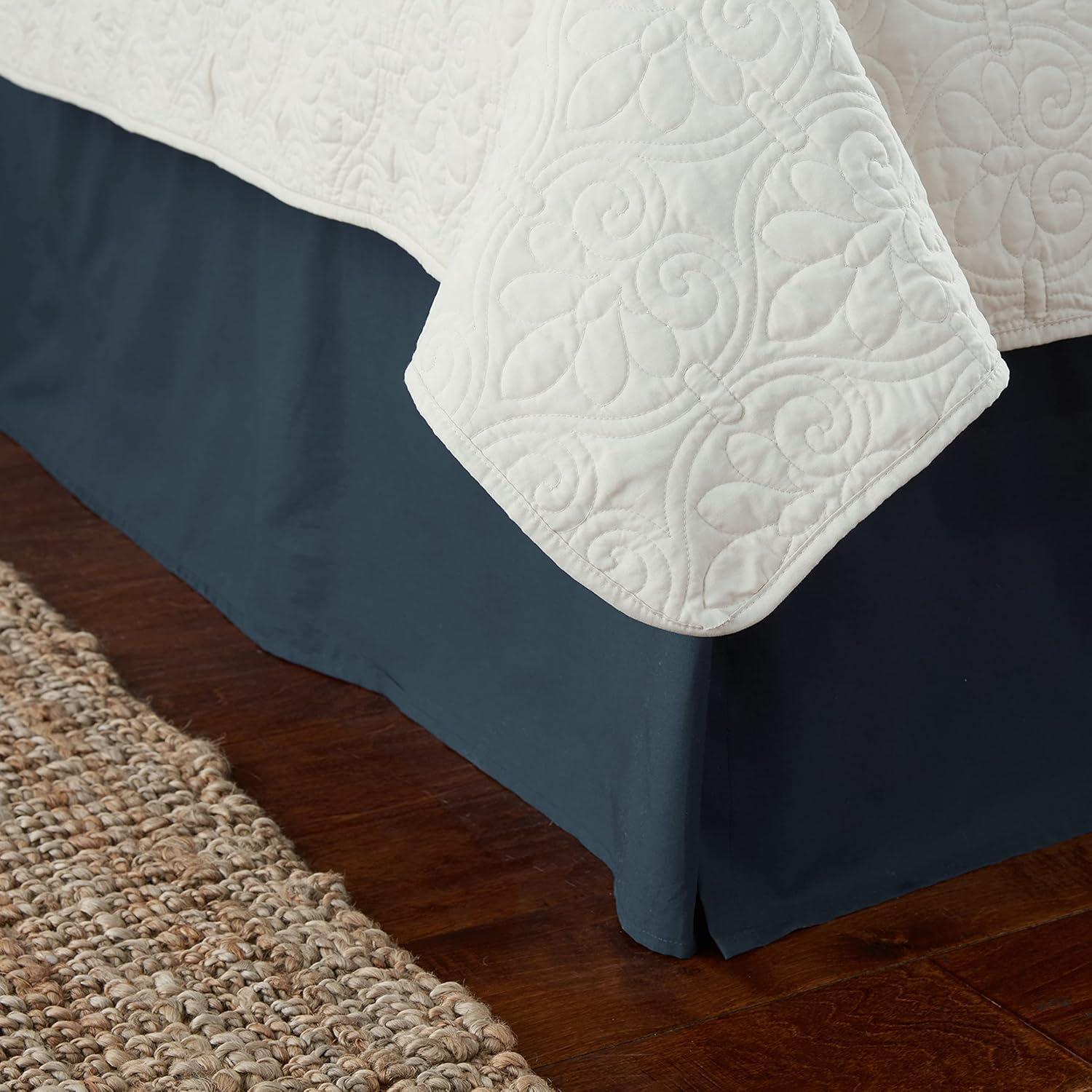 Navy Cotton Queen Bed Skirt with Split Corners