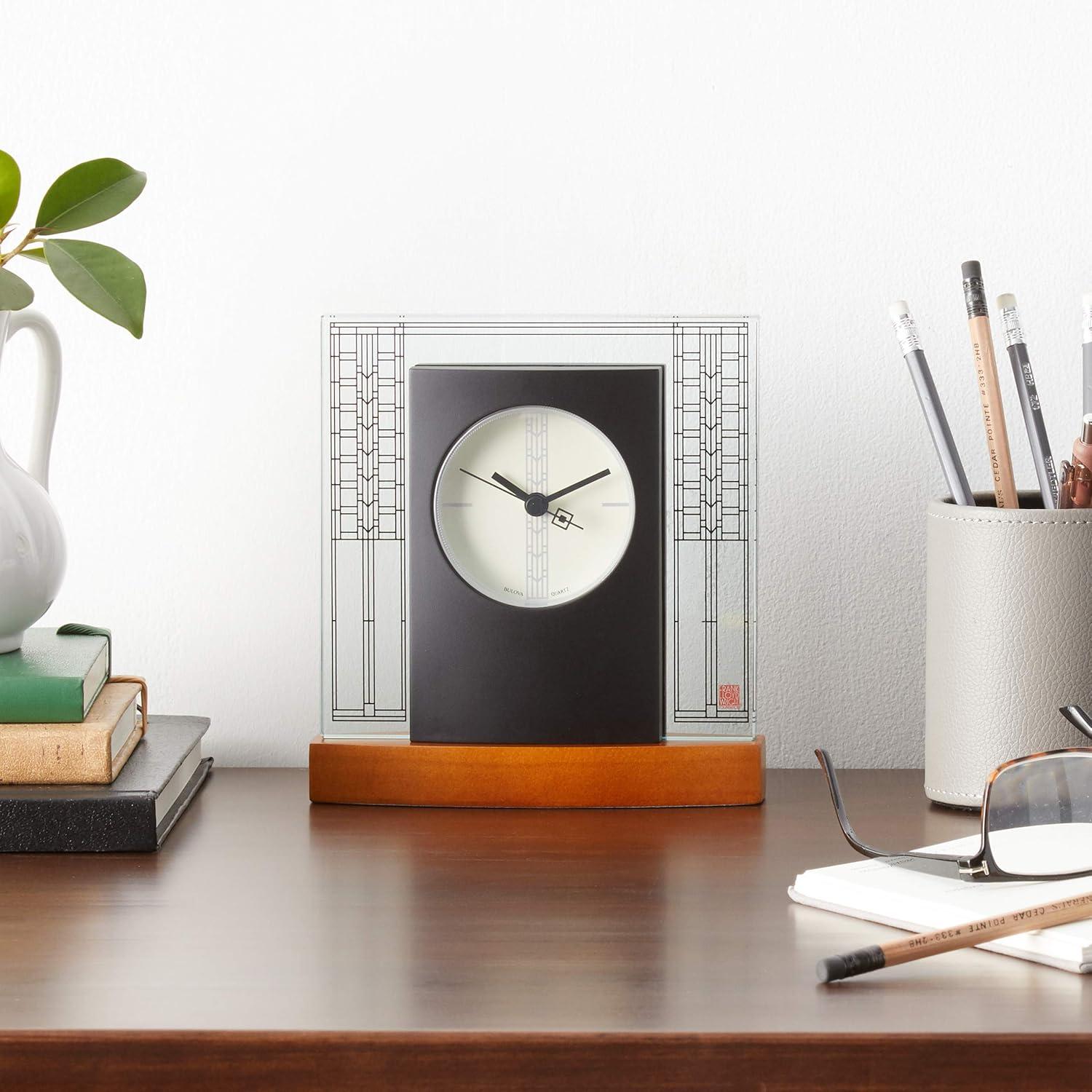 Frank Lloyd Wright Black and Cherry Quartz Table Clock