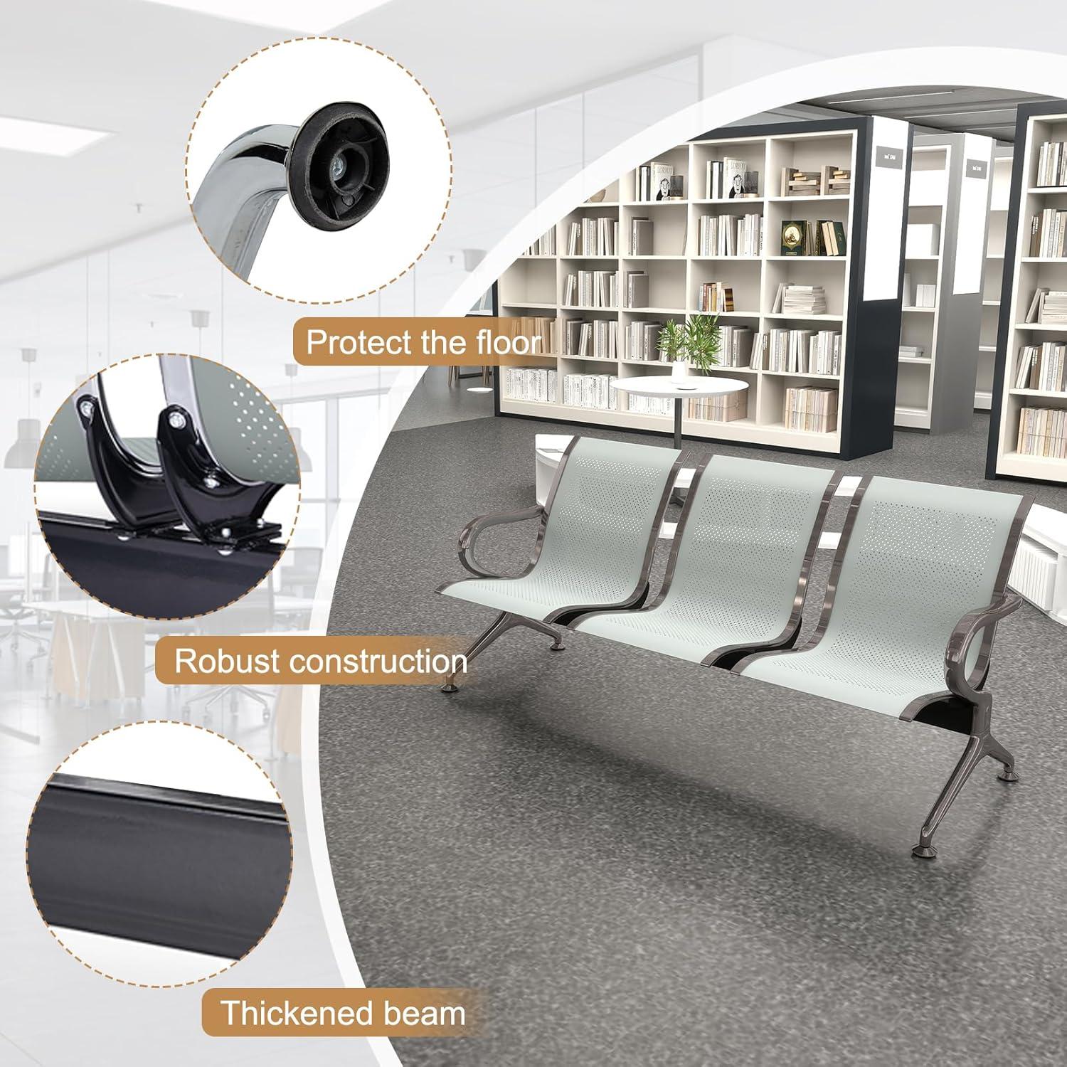 Kinbor Waiting Room Chairs, 3-Seat Reception Chairs Office Guest Waiting Furniture Bench Seating for Airport Bank Hospital, Black