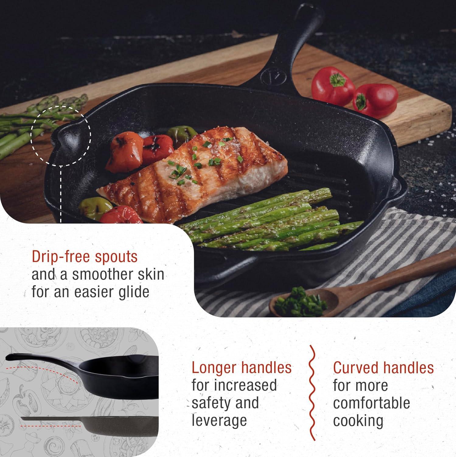 Victoria Black Cast Iron Square Grill Pan with Handle