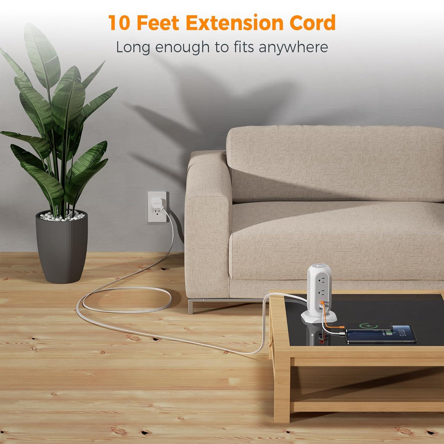 TESSAN Power Strip Tower w/ Surge Protector, 11 AC Outlets, & 3 USB Ports