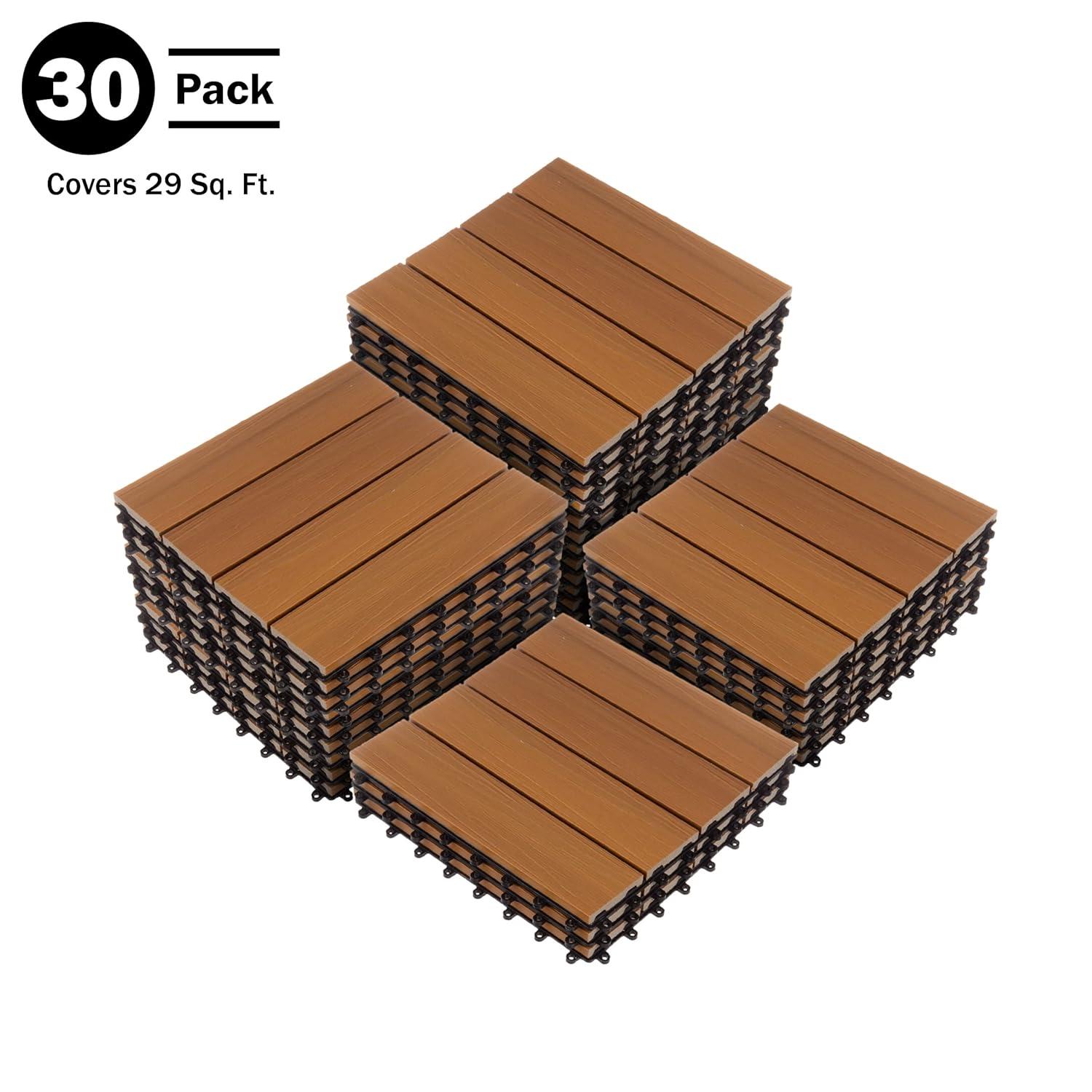 Pure Garden 11.63" x 11.63" Interlocking Deck Tile - Patio Tiles (Set of 30)