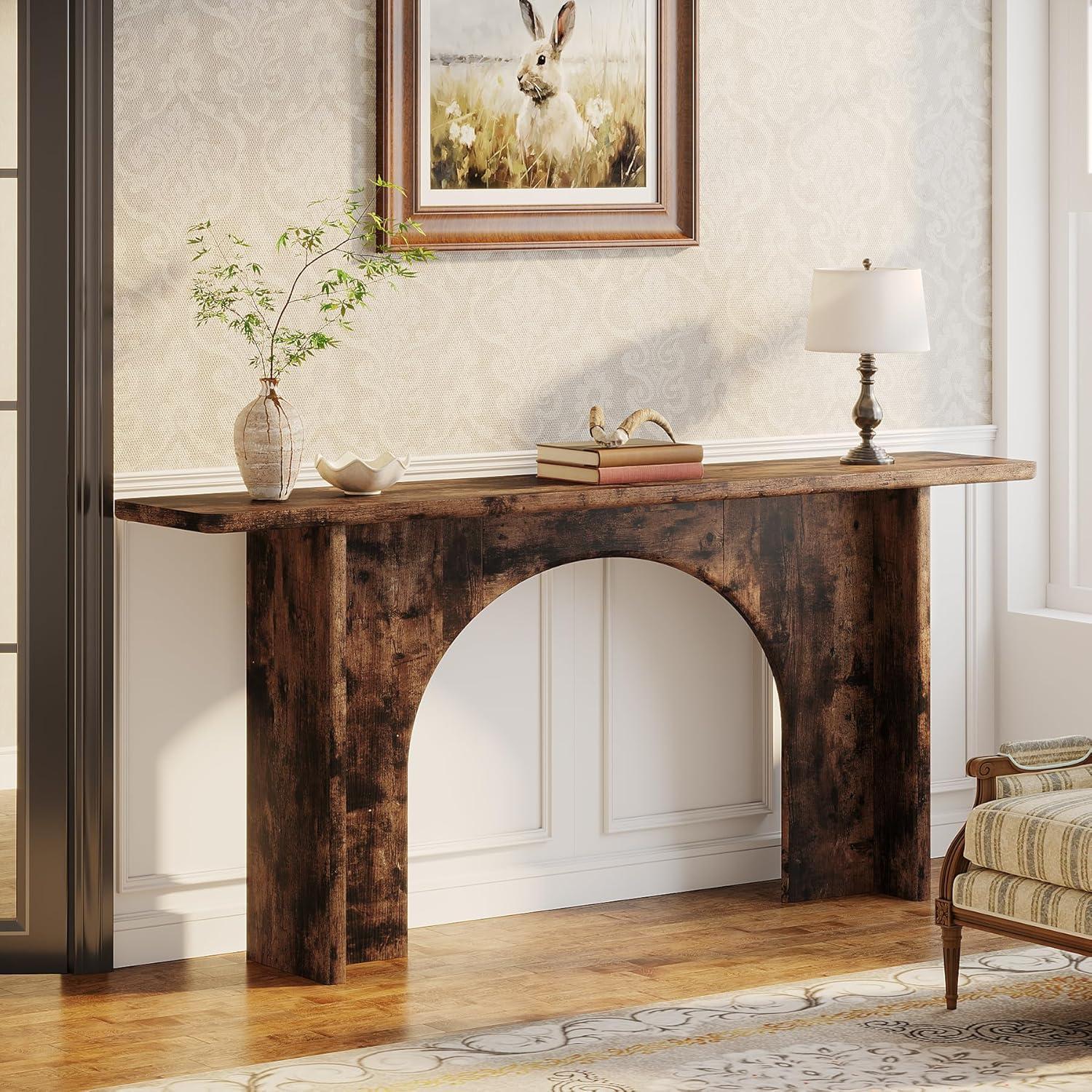 Tribesigns 63-Inch Farmhouse Console Table with Curved Arch Brace