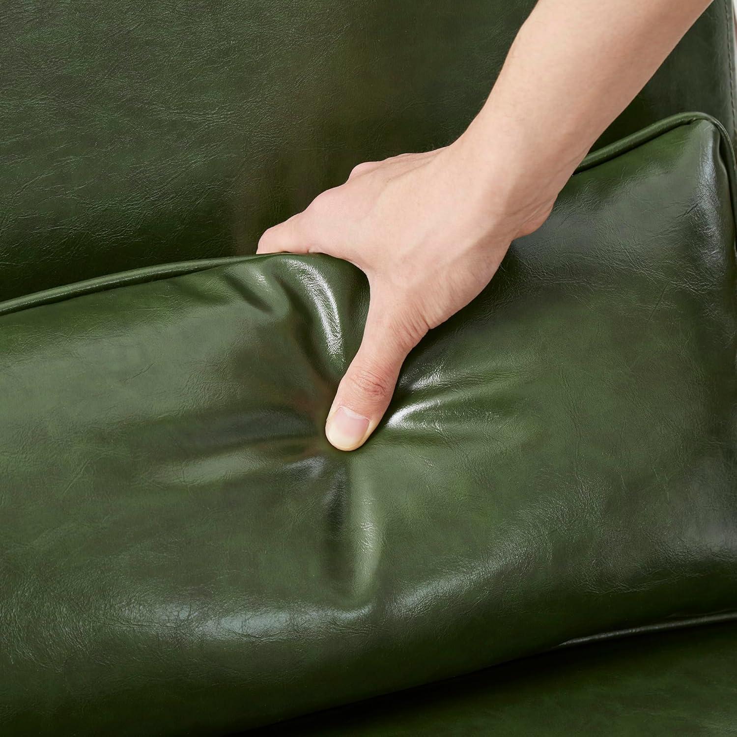 Mid-Century Modern Leatherette Arm Accent Chair Walnut Rubberwood Frame - Hunter Green - Glitzhome