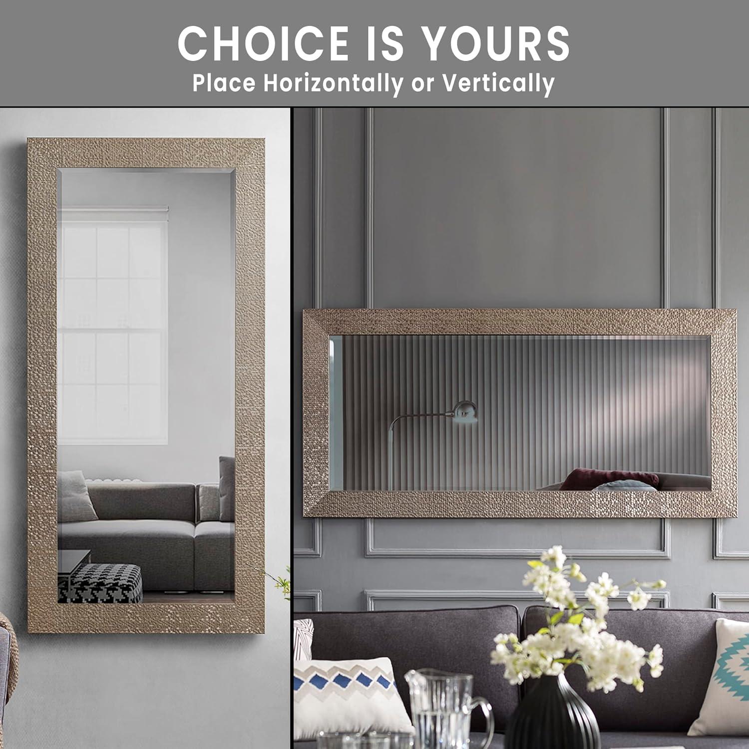 Floor Mirror, Full length Mirror, Mosaic Style Full Body Mirror for Home, Wall Mirror with Faux Wood Frame, 66"LX32"W Large Mirror for Bedroom by Naomi home - Champagne