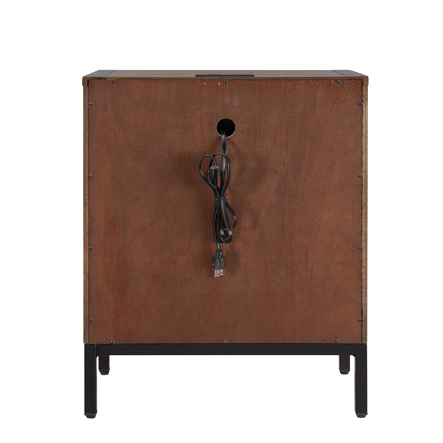 Tableau Nightstand Side Table With Top Drawer and Hidden Lower Cabinet Rustic Modern – USB-C Fast Charging Station, A/C and USB Charging Port Integrated – Durable Solid Wood, Distressed Riverstone