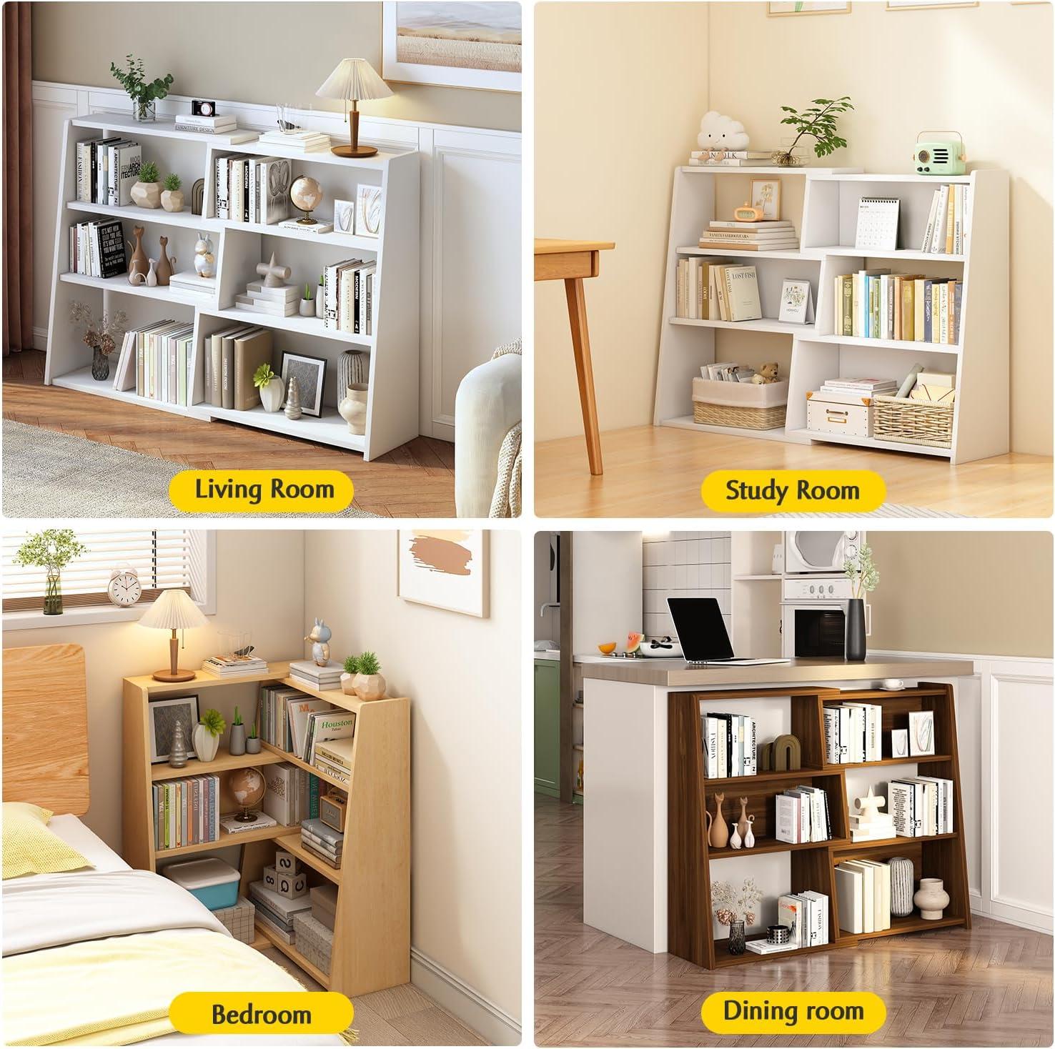 Latitude Run® Wooden Extendable Shelf Bookcase - 3-Tier Ladder Low Short Bookshelf For Small Space Or Corner