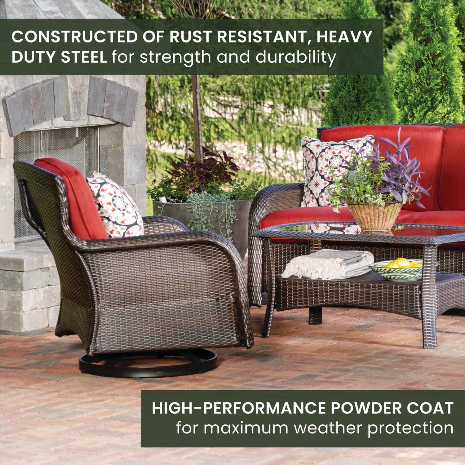 Hanover Strathmere 4-Piece Wicker and Steel Outdoor Conversation Set, Crimson Red