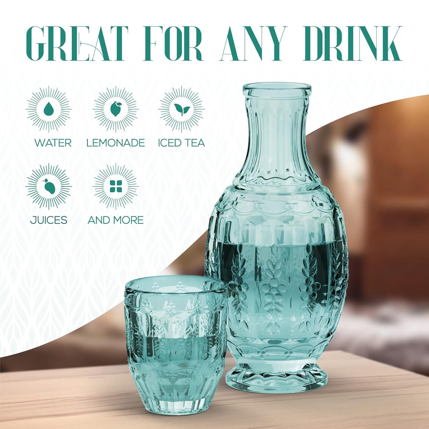 Elle Décor Vintage Night Bedside 33 oz. Water Carafe With Tumbler, 2-Piece Set,Green