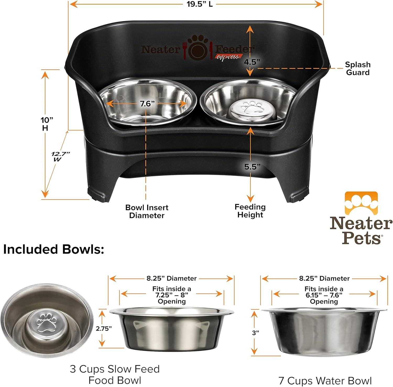 Black Elevated Stainless Steel Pet Feeder with Slow Feed Bowl