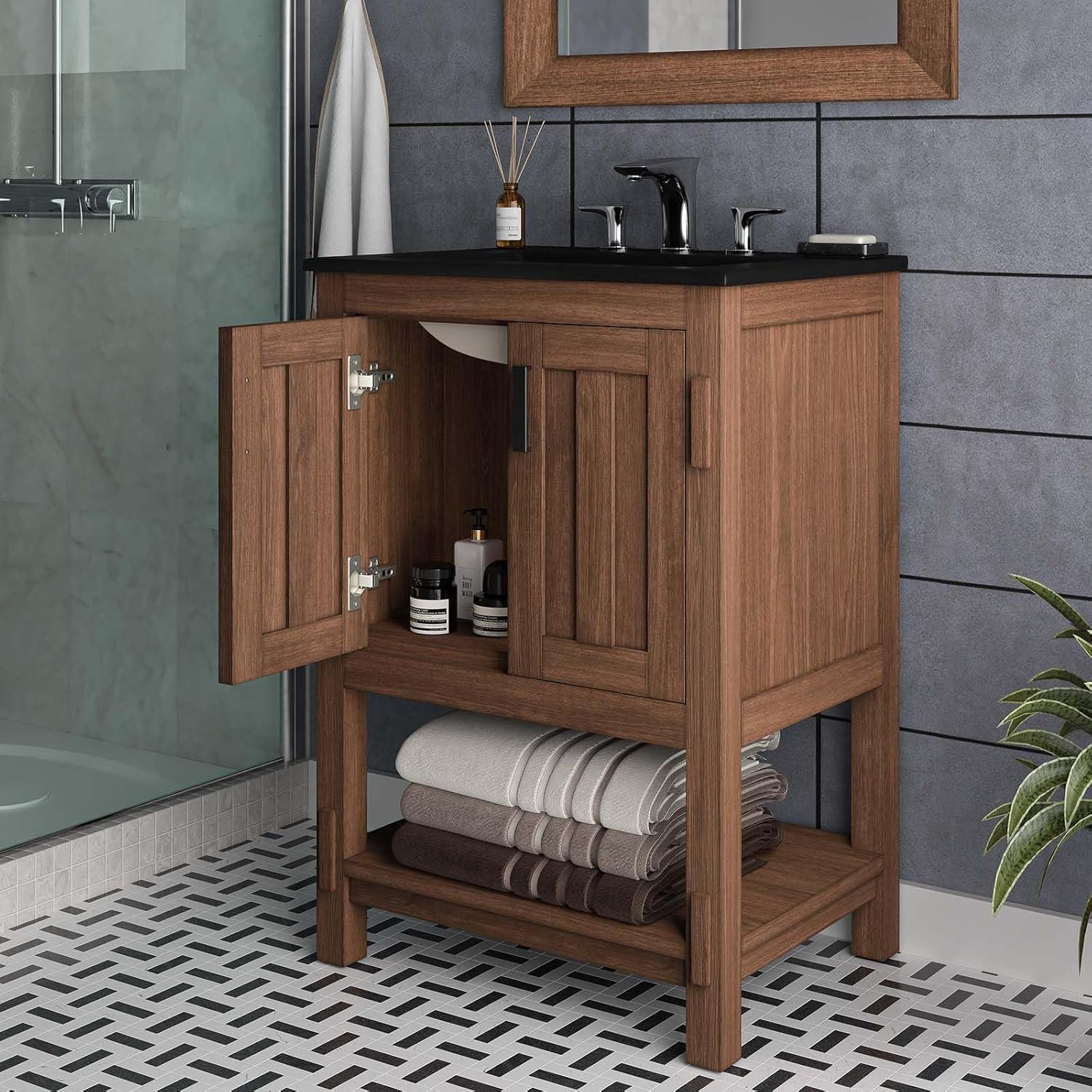Modway Ashlyn 24” Wood Bathroom Vanity Cabinet (Sink Basin Not Included) in Walnut