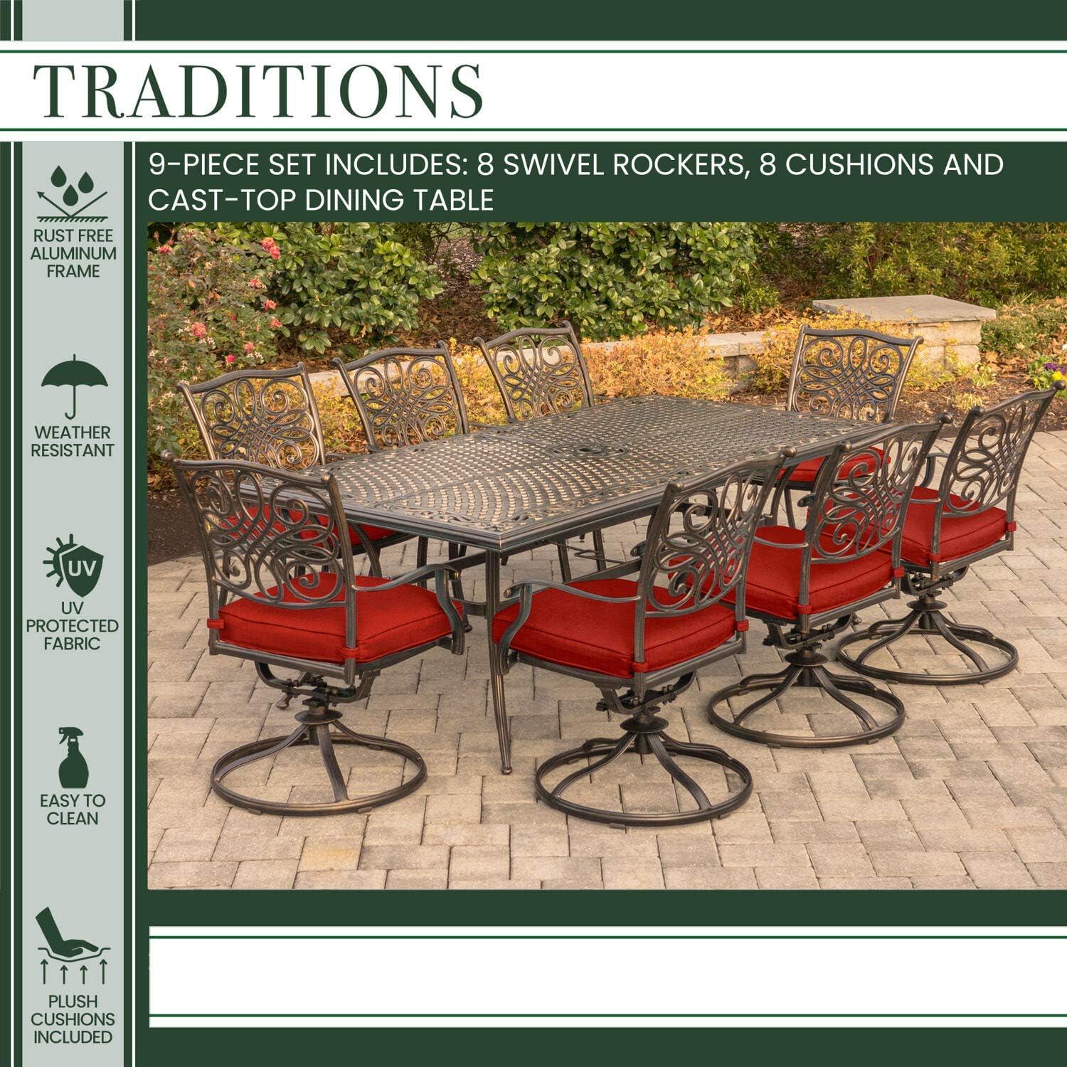 Hanover Traditions 9-Piece Aluminum Outdoor Dining Set, Autumn Berry