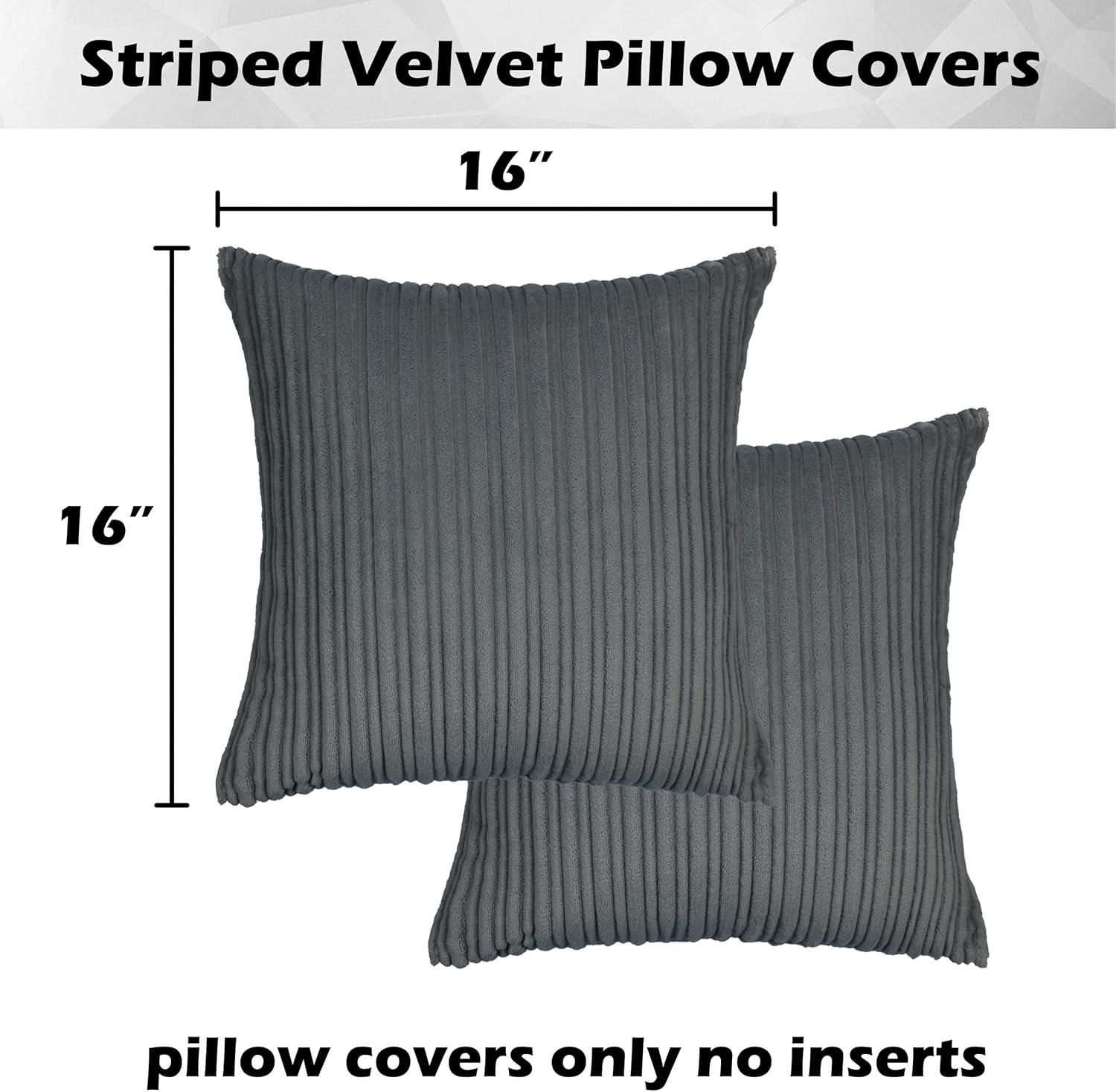 Deconovo Fall Pillow Cover Stripe Pattern Corduroy Cushion Covers Solid Pillowcase for Couch Sofa Bedroom Living Room 16x16 inch Dark Gray Pack of 2