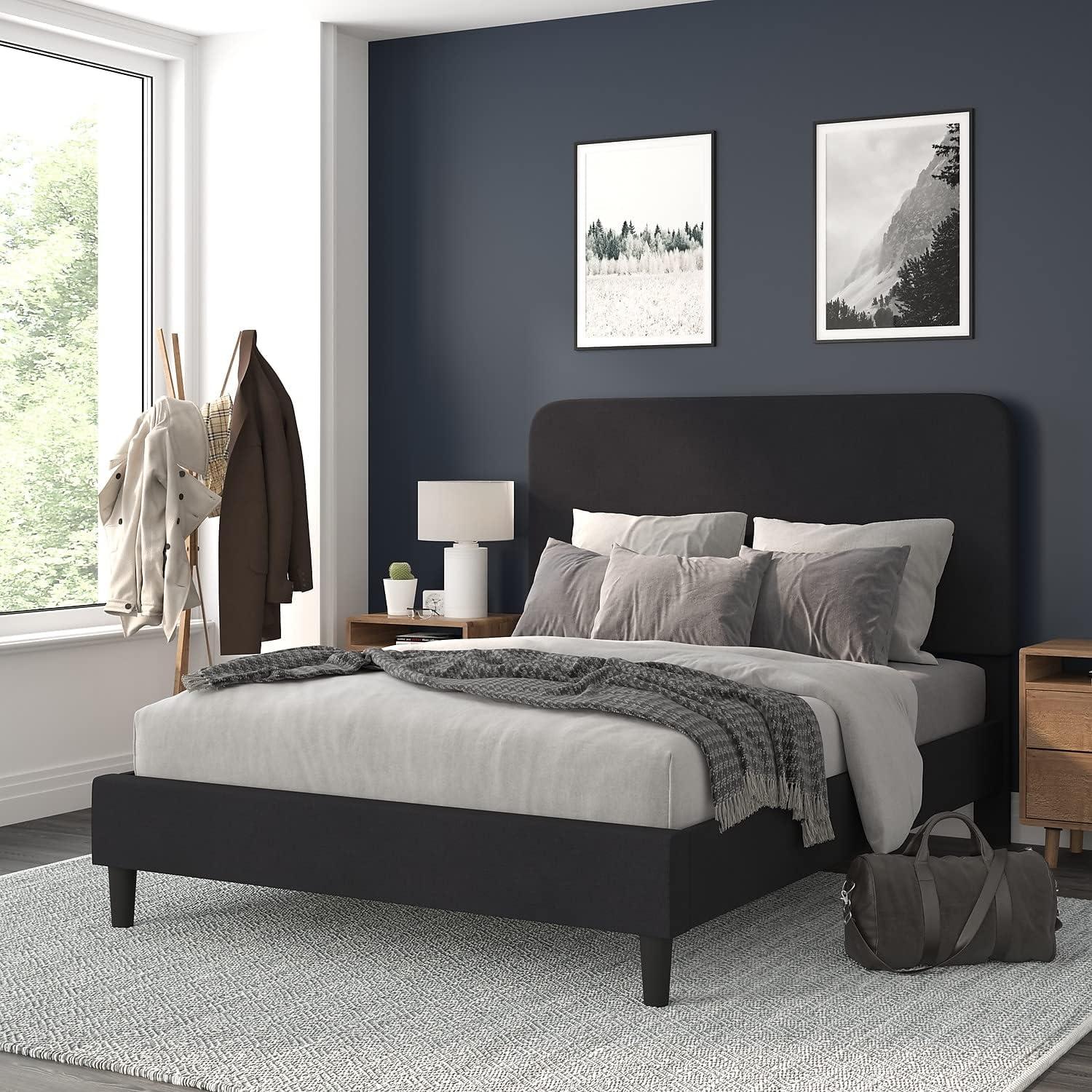 Charcoal Queen Upholstered Platform Bed with Rounded Headboard