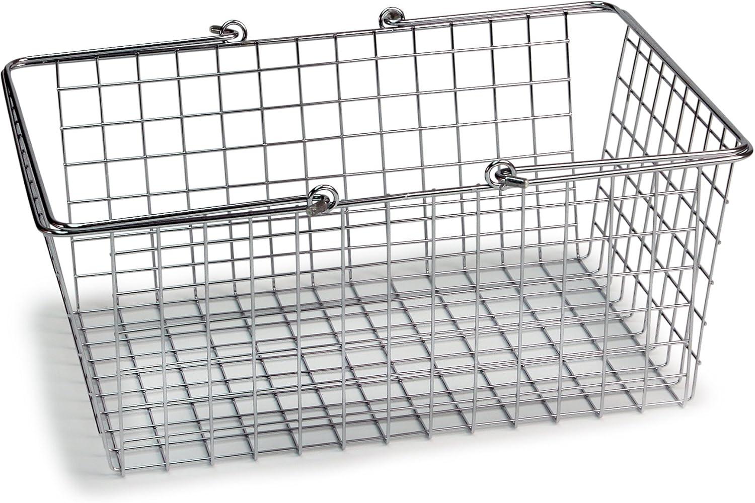 Modern Farmhouse Chrome Wire Storage Basket with Rubberized Handles