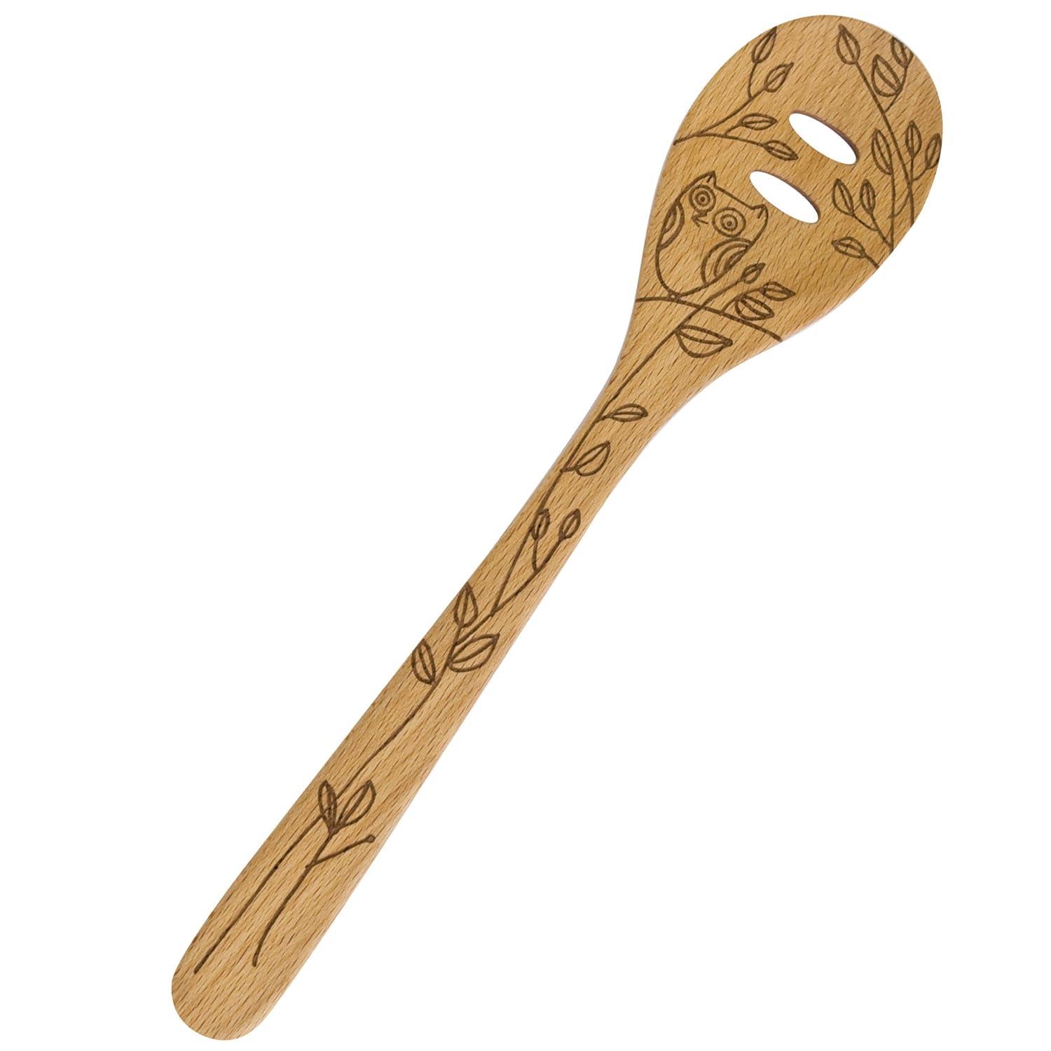 Talisman Designs Laser Etched Beechwood Slotted Spoon, Nature Collection, Set of 1