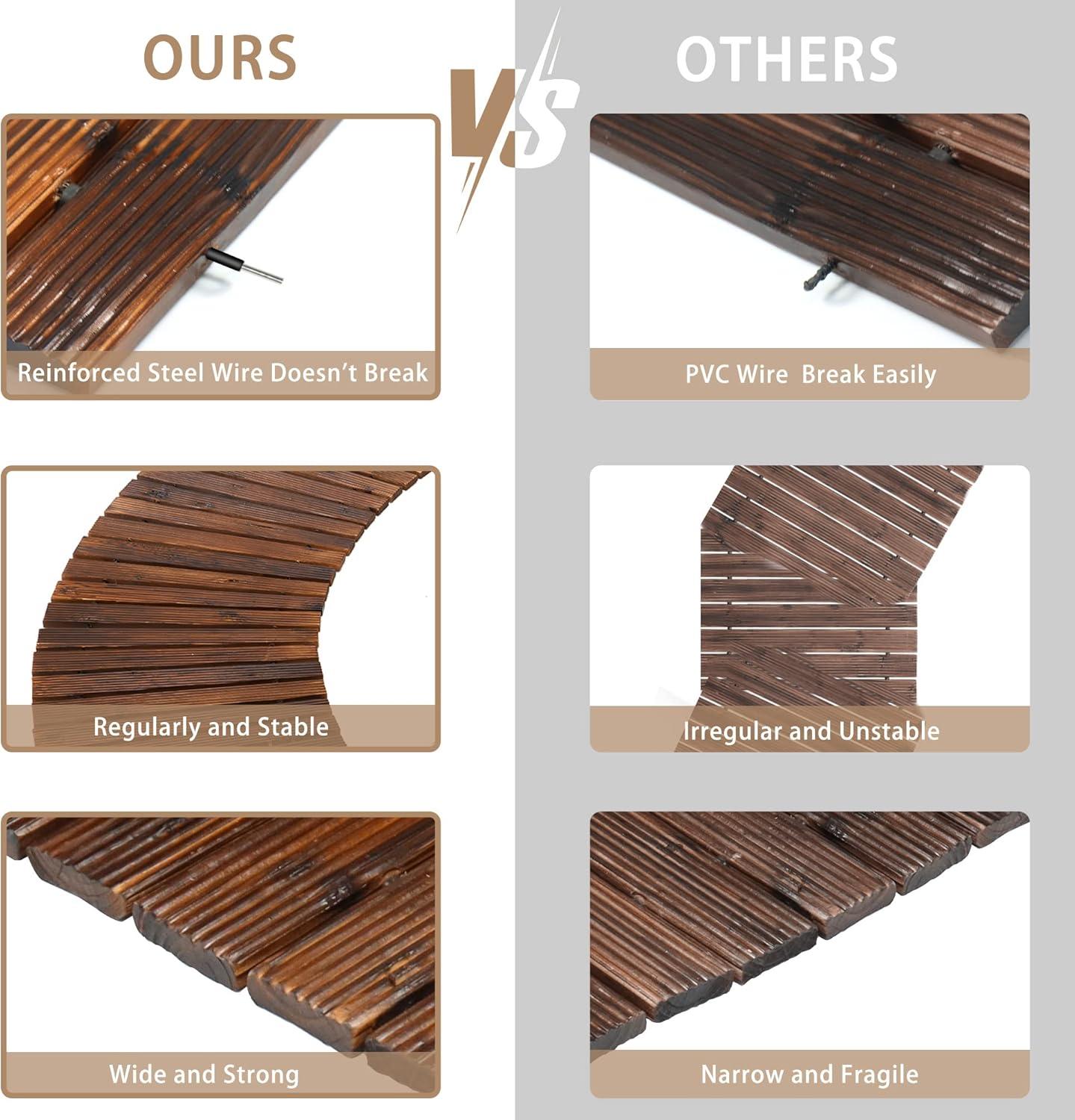 LINSHRY 12FT Wooden Garden Pathway, Outdoor Roll Out Decorative Garden Walkway, Weather-Resistant Non-Slip Hardwood Pathway for Backyard, Beach, Wedding Party Paths