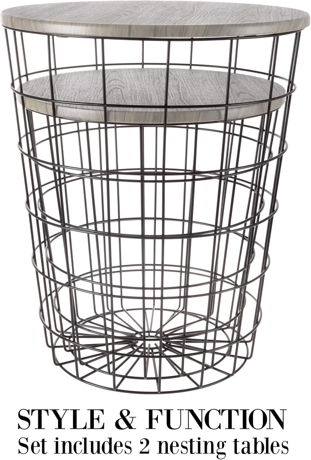 Gray and Black Round Wood and Metal Nesting Tables Set