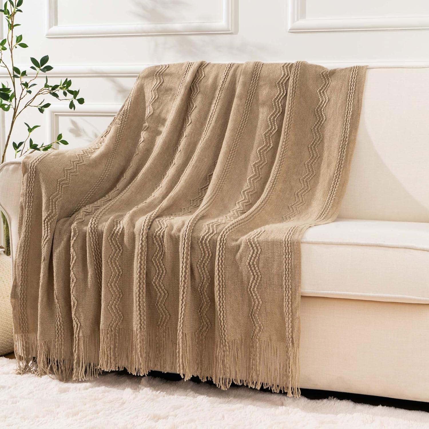 Battilo Home Throw Blanket For Couch, Solid Throw Blanket For Home Decor, Knit Throw Blankets For Bed, 50"X60"