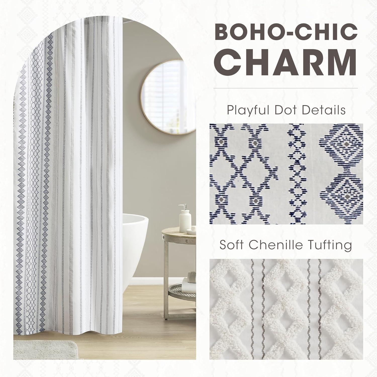 INK+IVY Imani 100% Cotton Printed Shower Curtain with Chenille