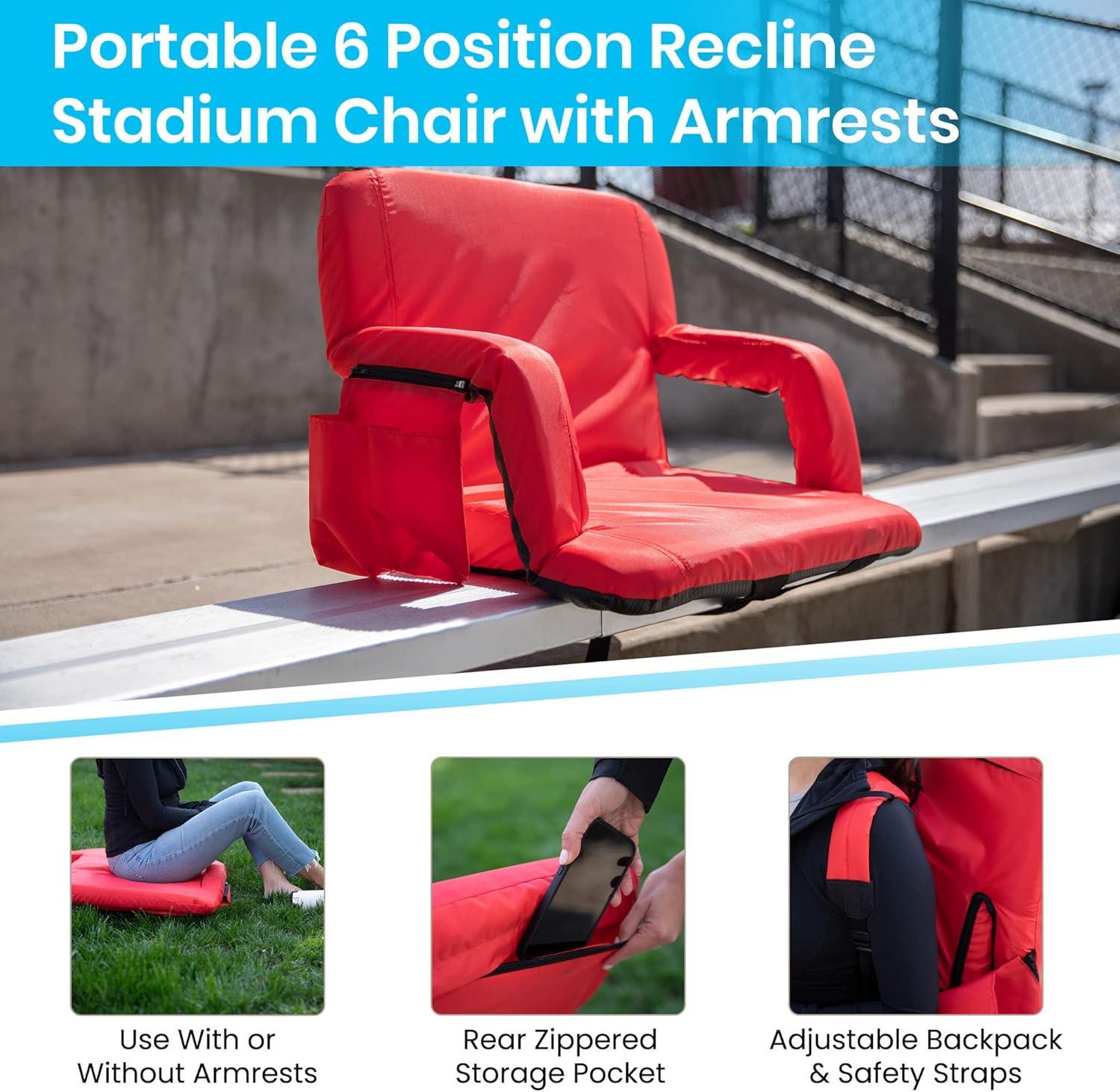 Extra Wide Red Reclining Stadium Chair with Backpack Straps