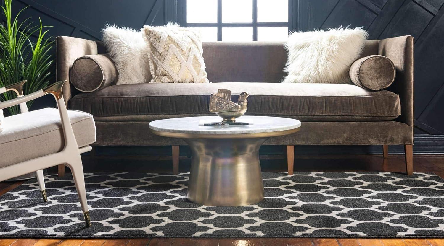 Unique Loom Trellis Collection Area Rug - Philadelphia (6' 1" x 9' Rectangle Black/Beige)